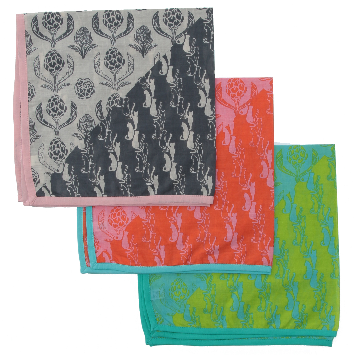 KILKI  インド綿ハンカチ キャッツアンドアーティチョーク