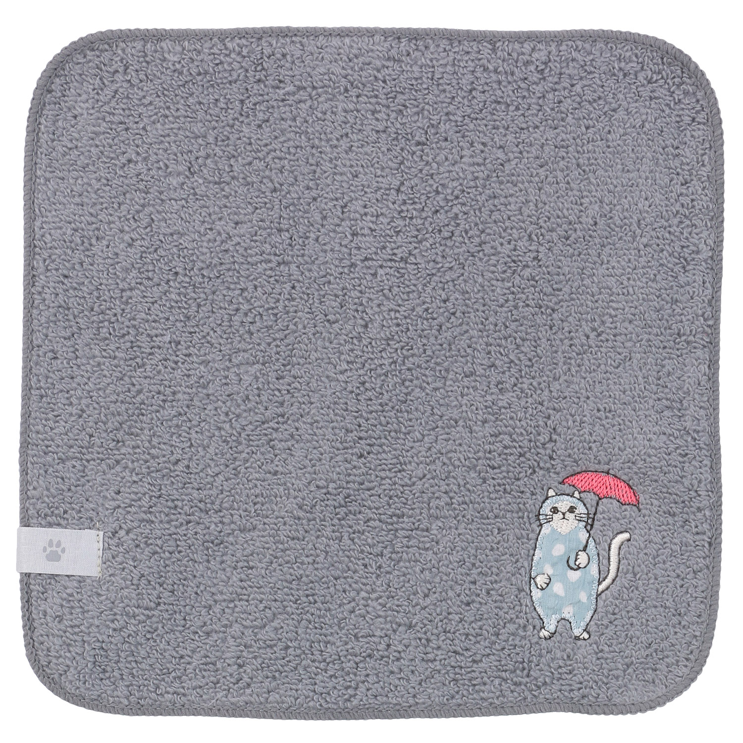 日曜日のネコ 無撚糸パイルアップリケ刺繍ハンカチ - 画像2