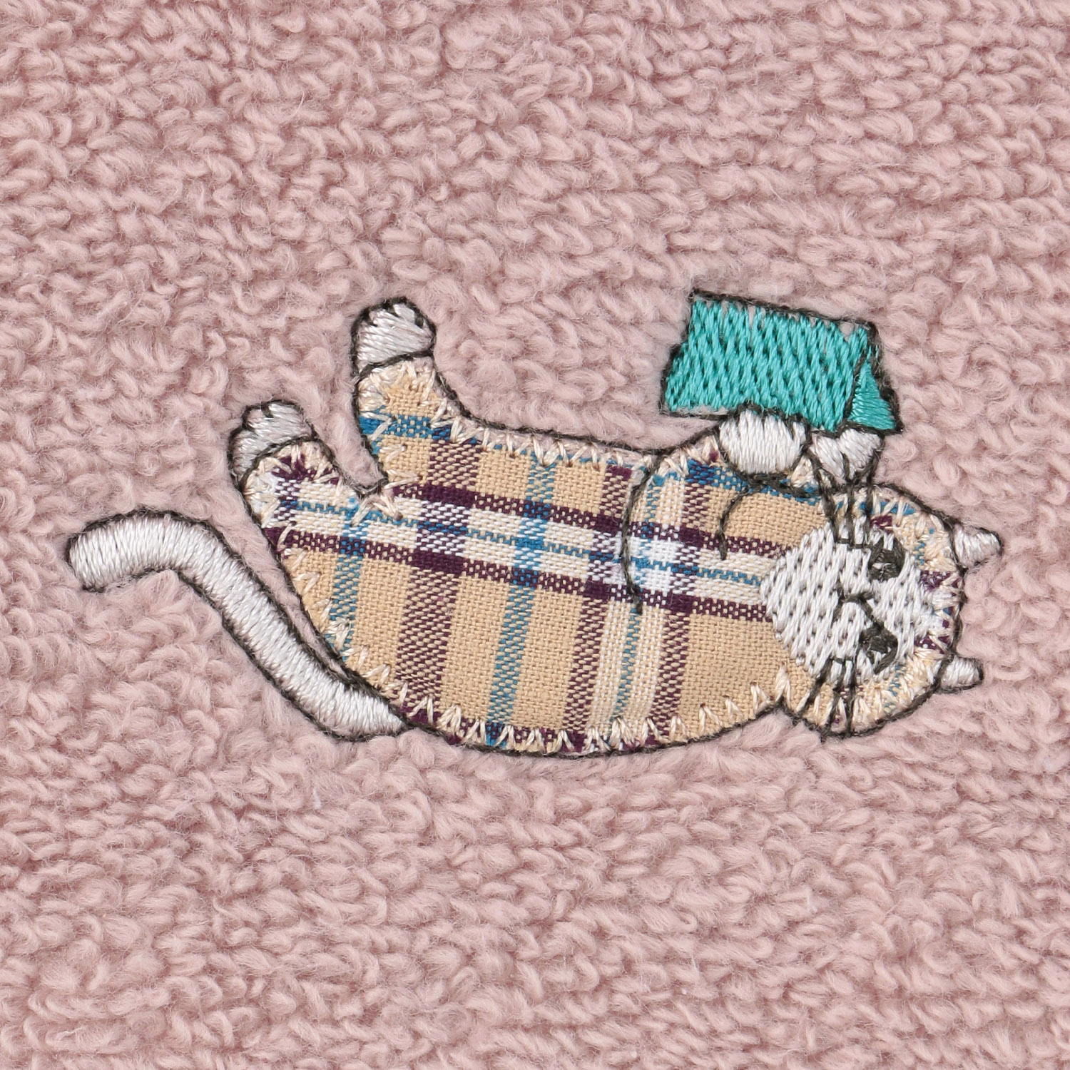 日曜日のネコ 無撚糸パイルアップリケ刺繍ハンカチ - 画像5