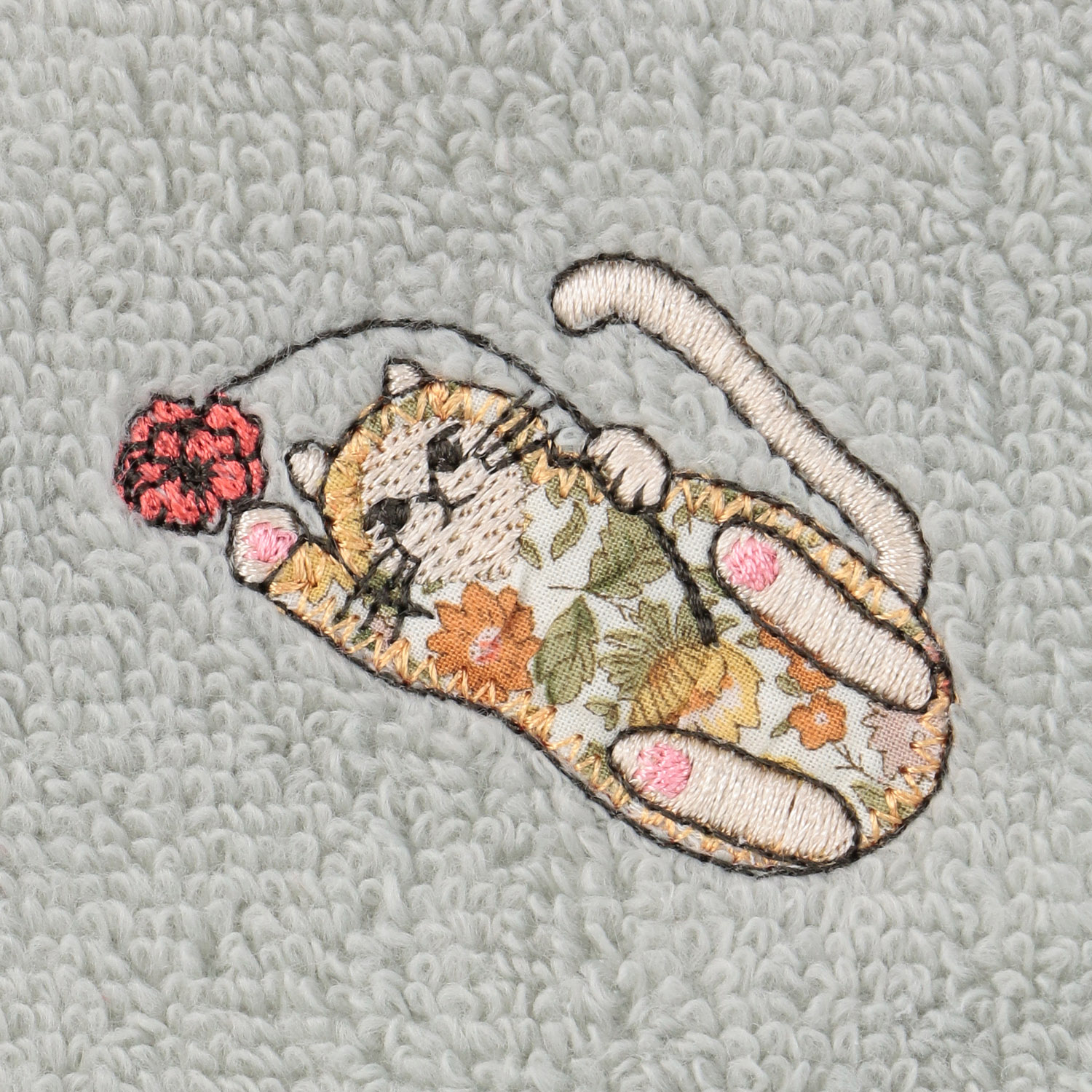 日曜日のネコ 無撚糸パイルアップリケ刺繍ハンカチ - 画像7