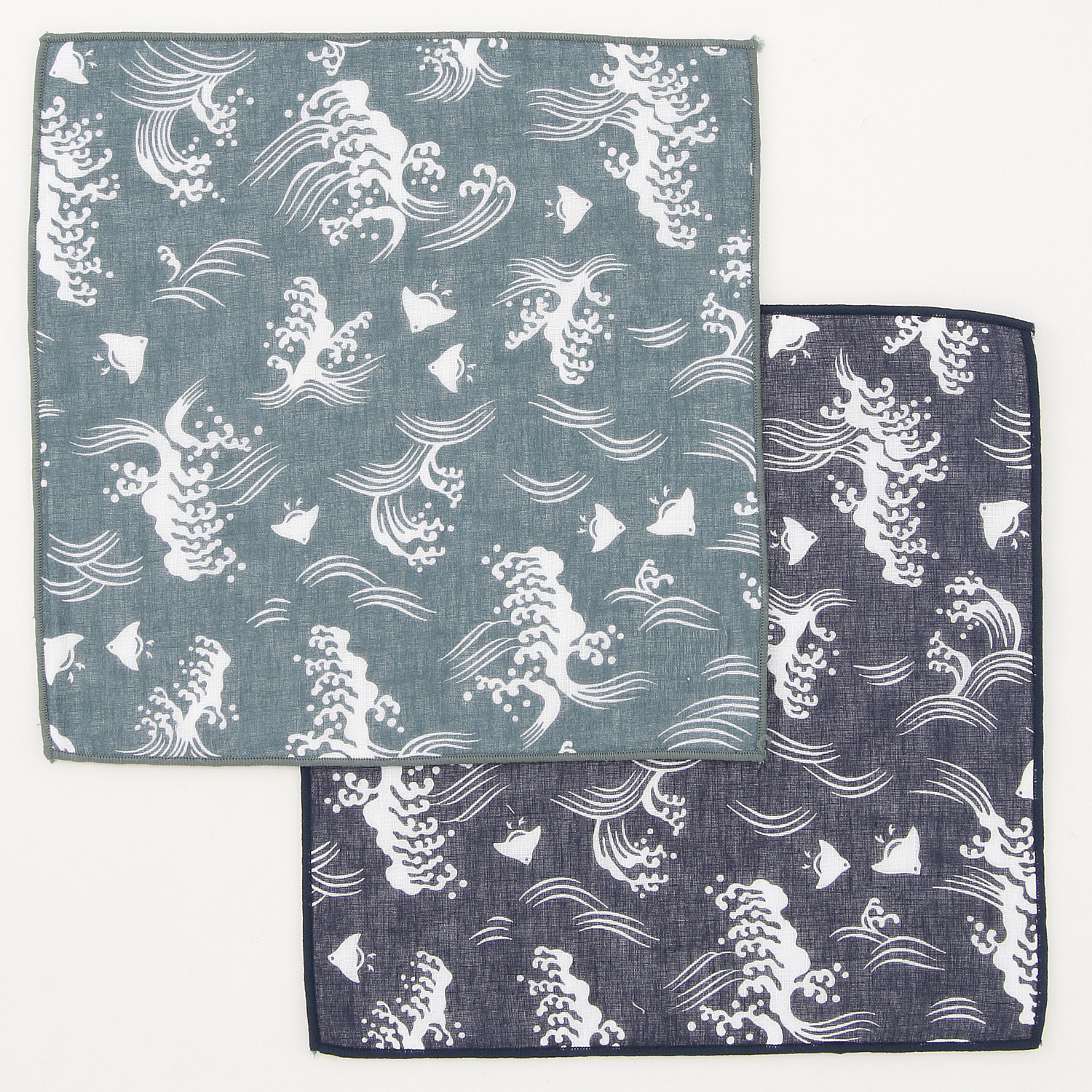 リバーシブルガーゼハンカチ 波千鳥 - 画像1