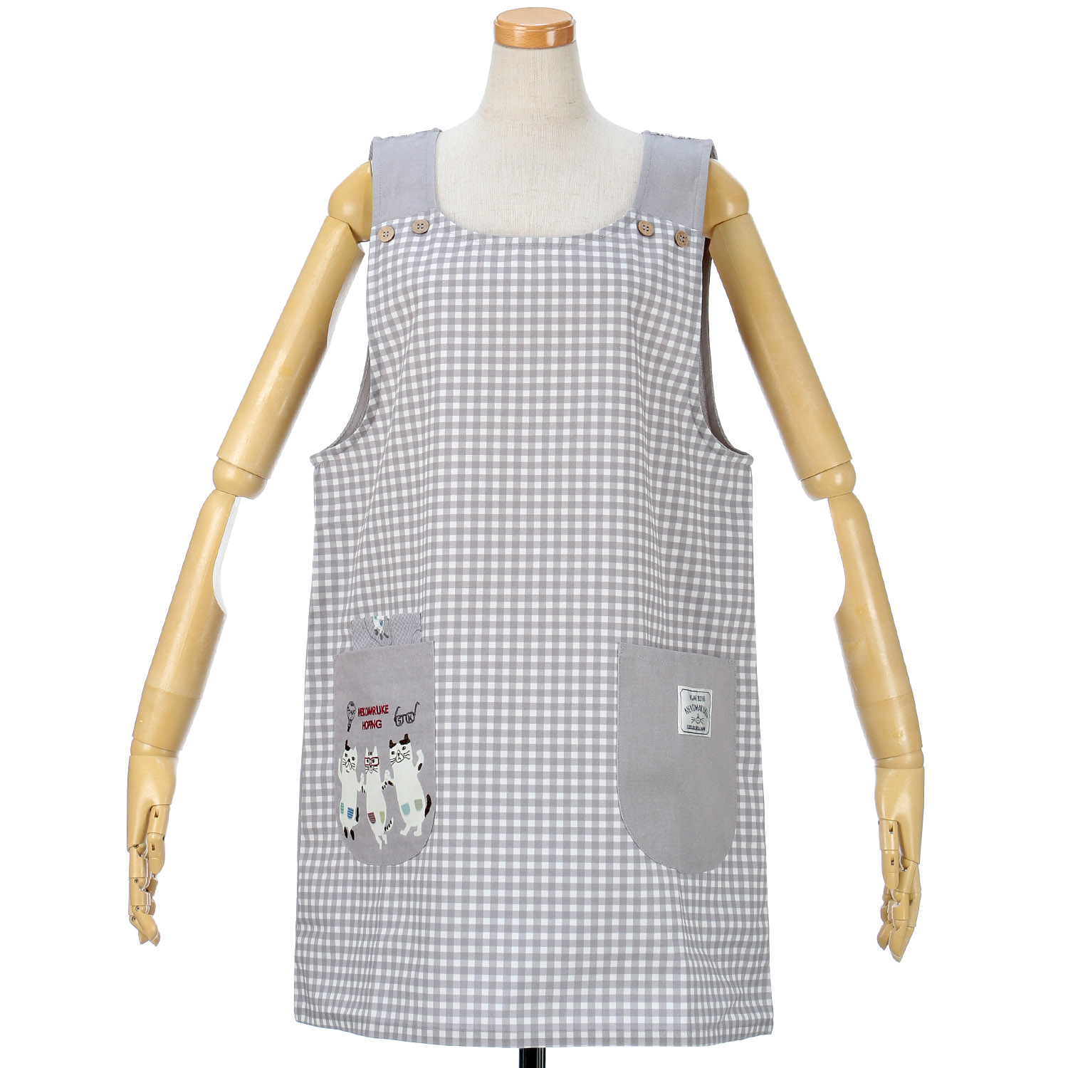 ねこまるけ 釦リボンあきエプロン - 画像1