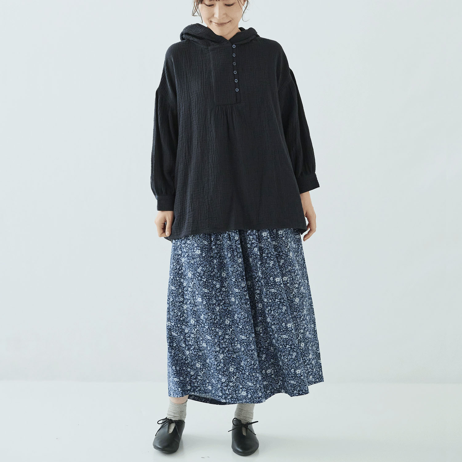 ノンノ コットン楊柳Wガーゼ半開フード付きチュニック - 画像6