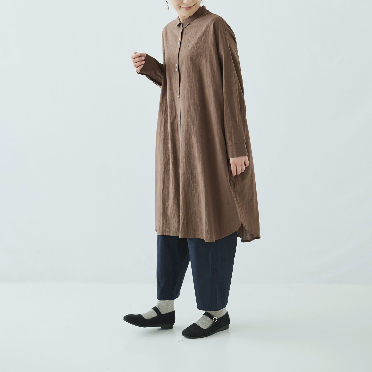 ノンノ コットン布帛無地 シャツワンピース - 画像2