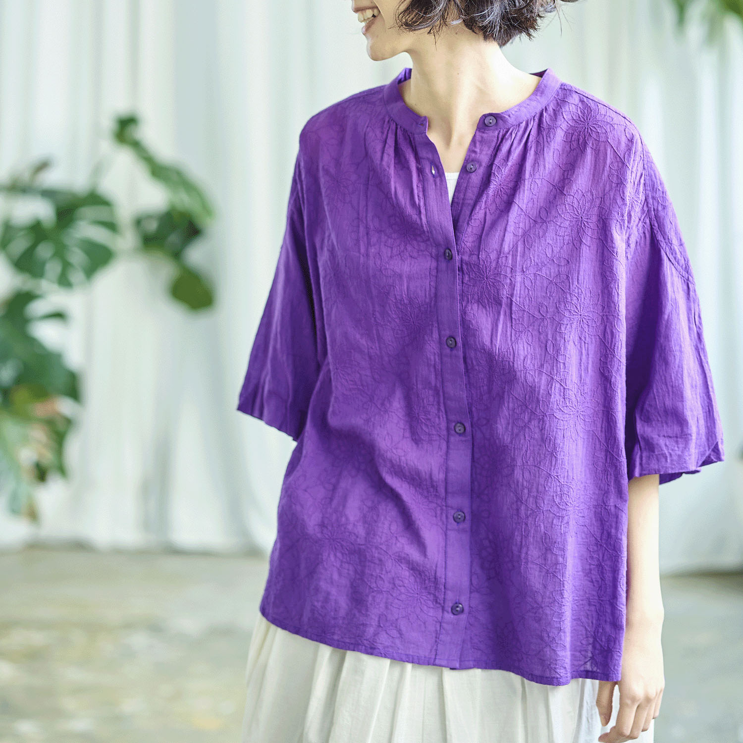 ノンノ 綿ボイルシフリー刺繍ブラウス