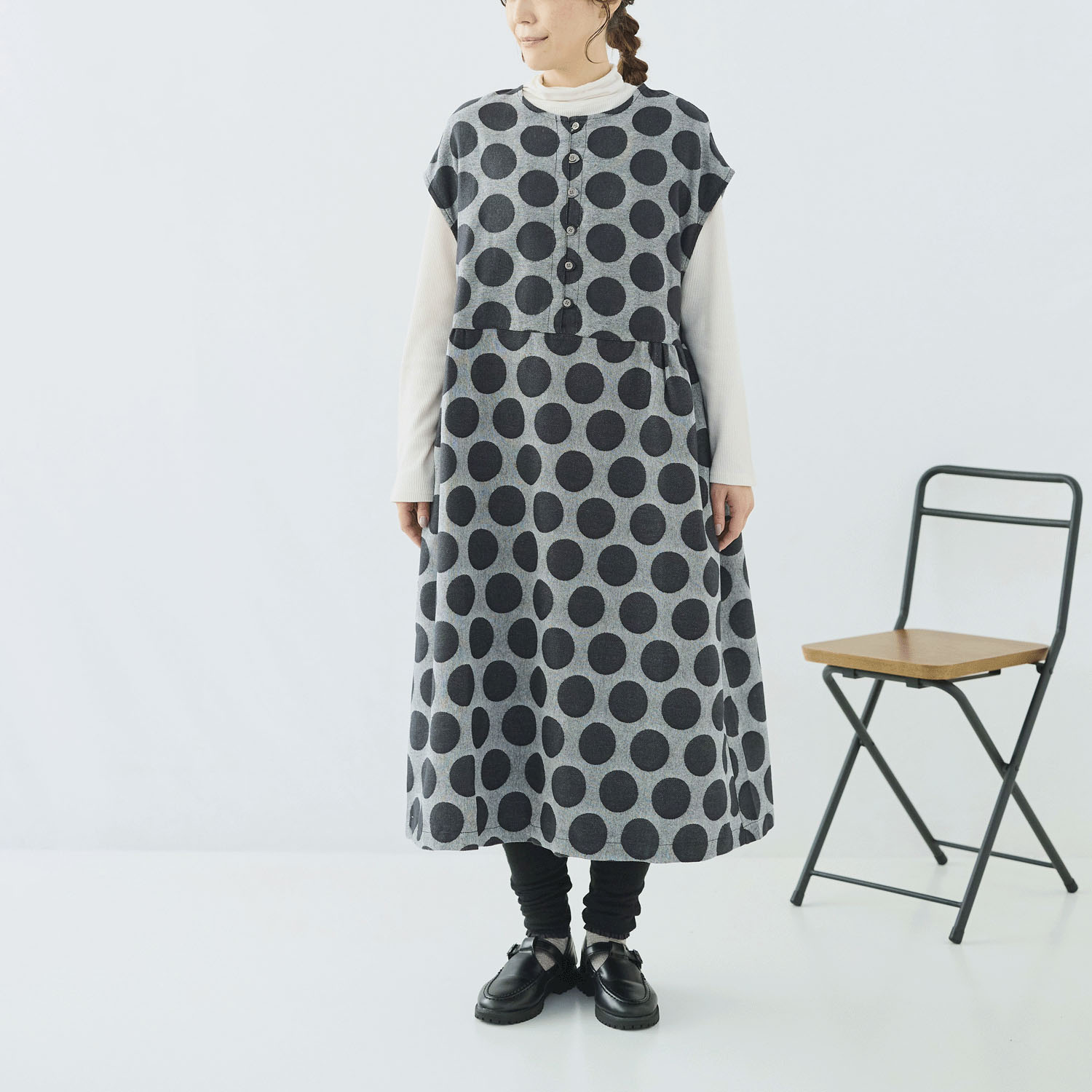 cloudnine ノンノ  表起毛T／Cツイルジャガードドット フレンチスリーブワンピース - 画像5