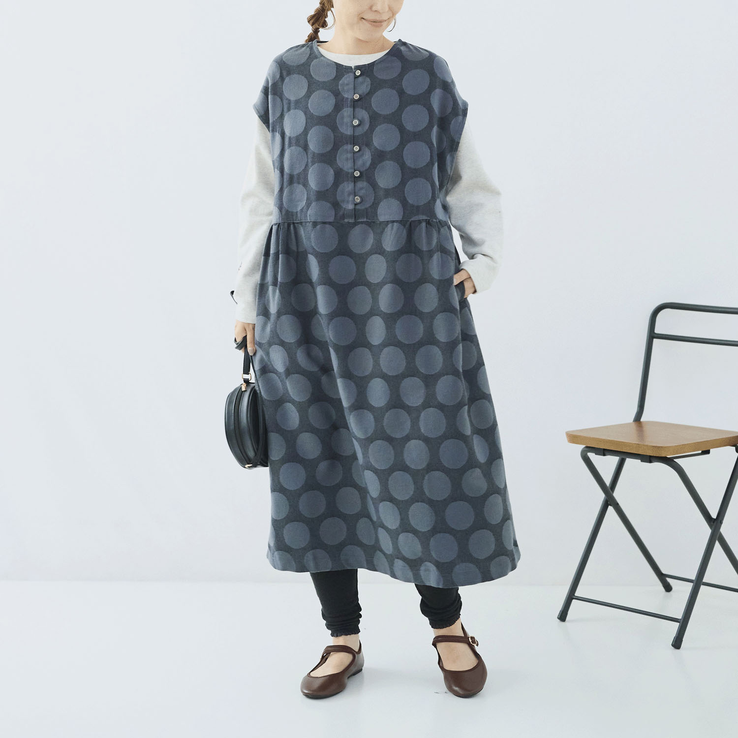 cloudnine ノンノ  表起毛T／Cツイルジャガードドット フレンチスリーブワンピース - 画像1