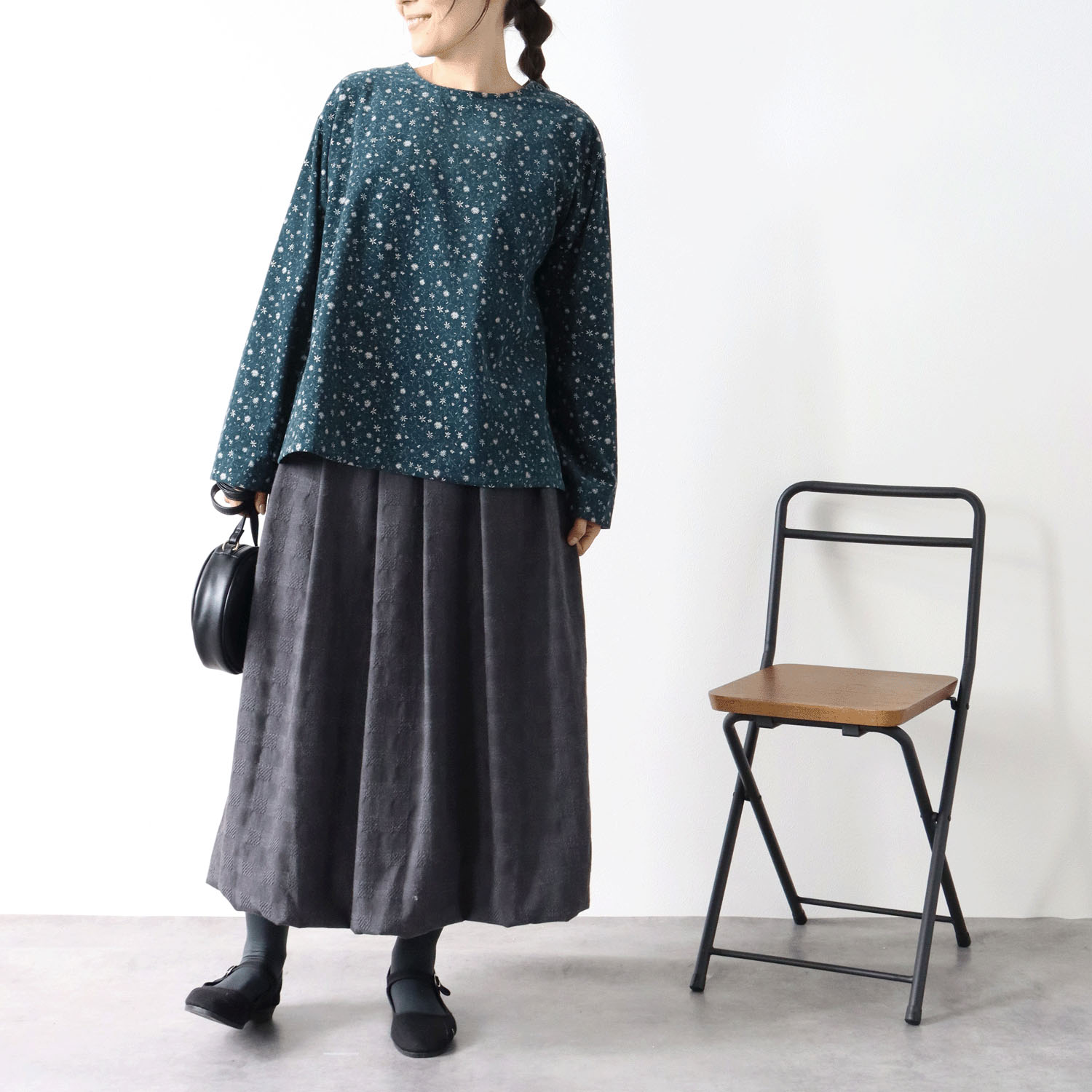 cloudnine ノンノ ドビーチェック無地8分丈バルーンスカート - 画像2