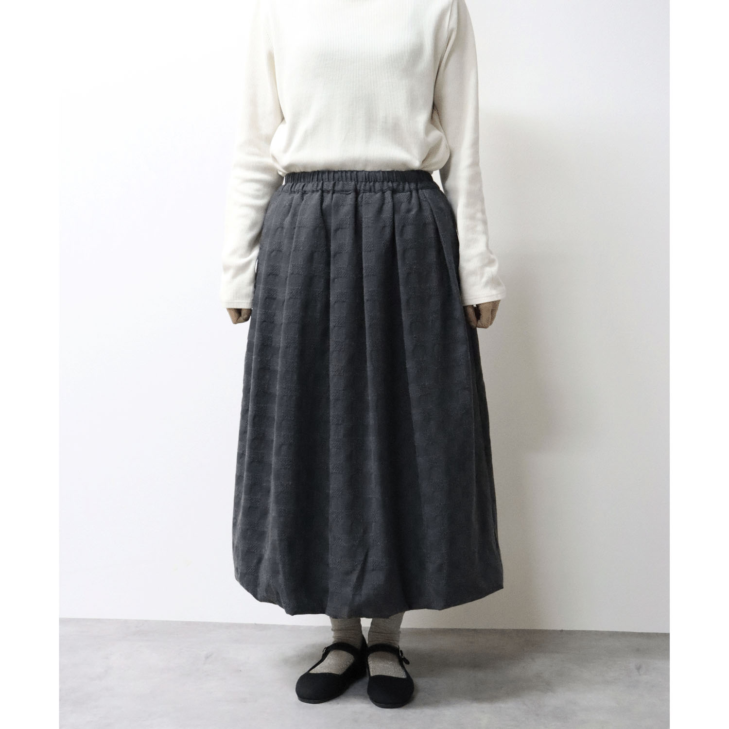 cloudnine ノンノ ドビーチェック無地8分丈バルーンスカート - 画像3