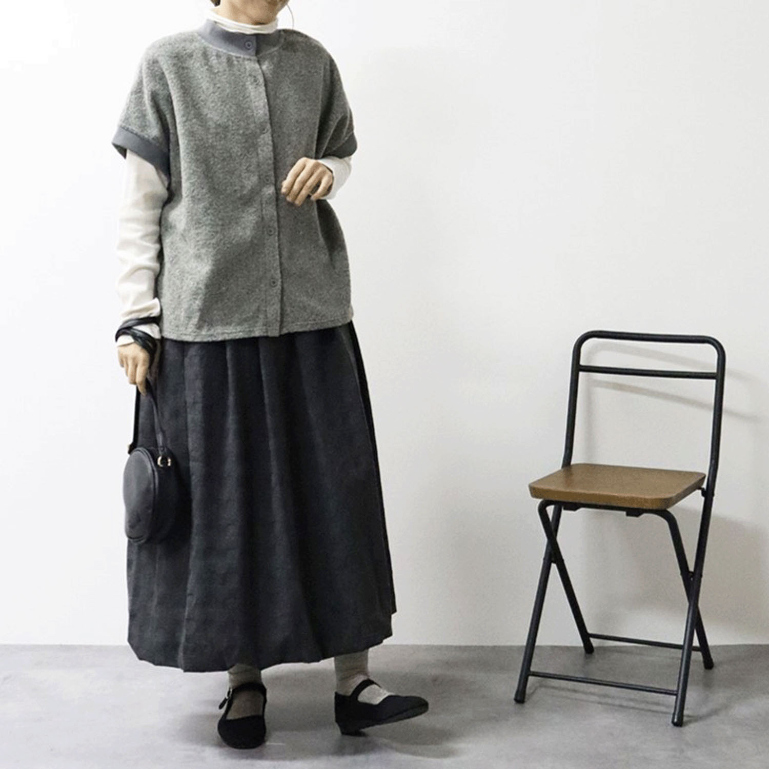 cloudnine ノンノ ドビーチェック無地8分丈バルーンスカート - 画像4