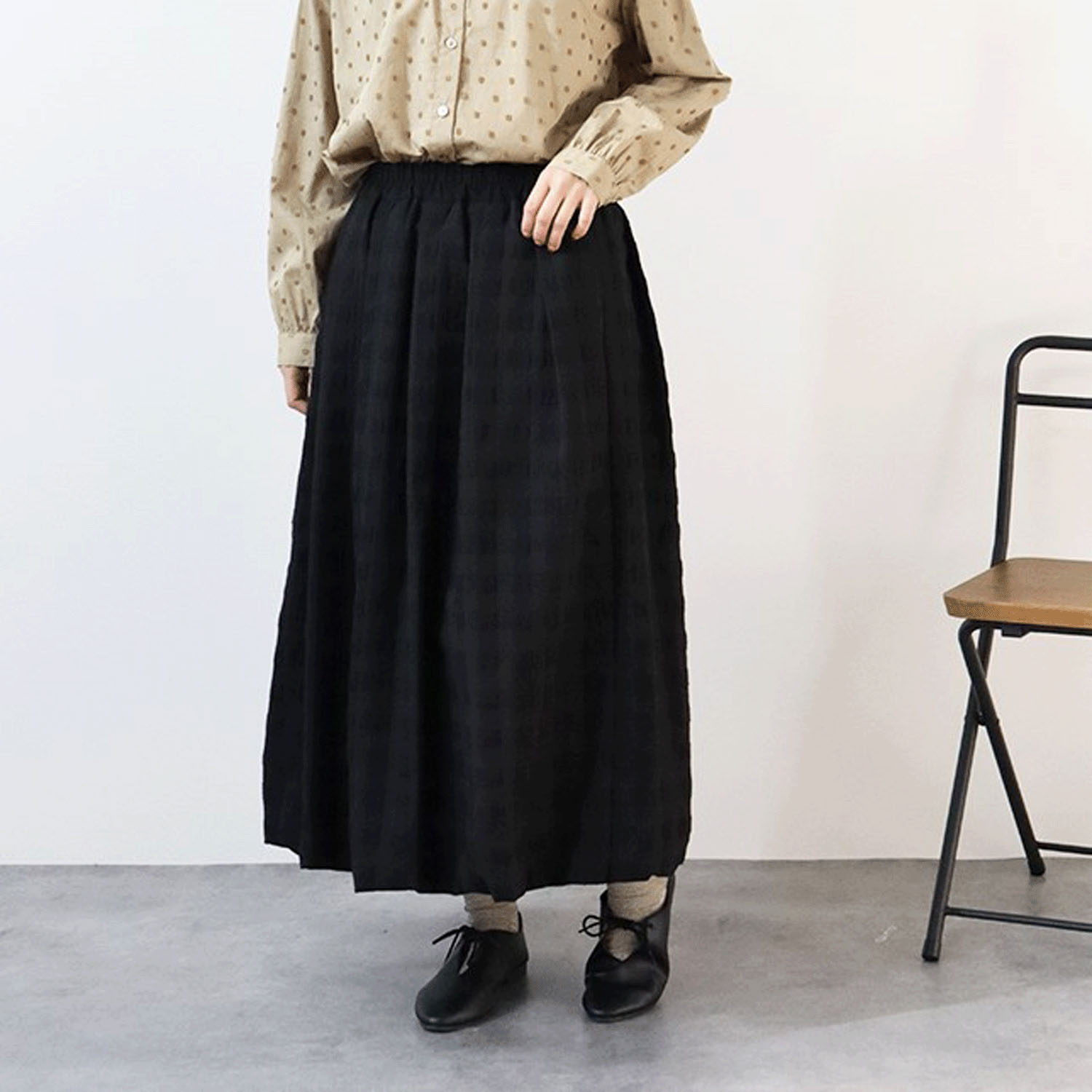 cloudnine ノンノ ドビーチェック無地8分丈バルーンスカート - 画像6