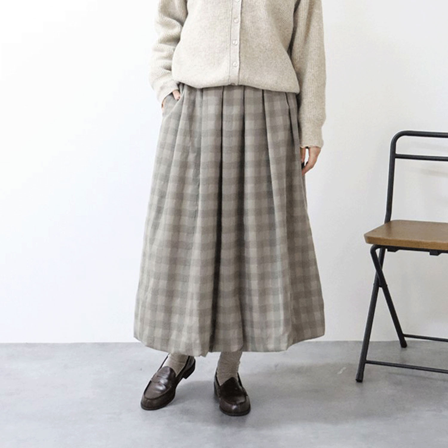 cloudnine ノンノ ドビーチェック無地8分丈バルーンスカート - 画像1