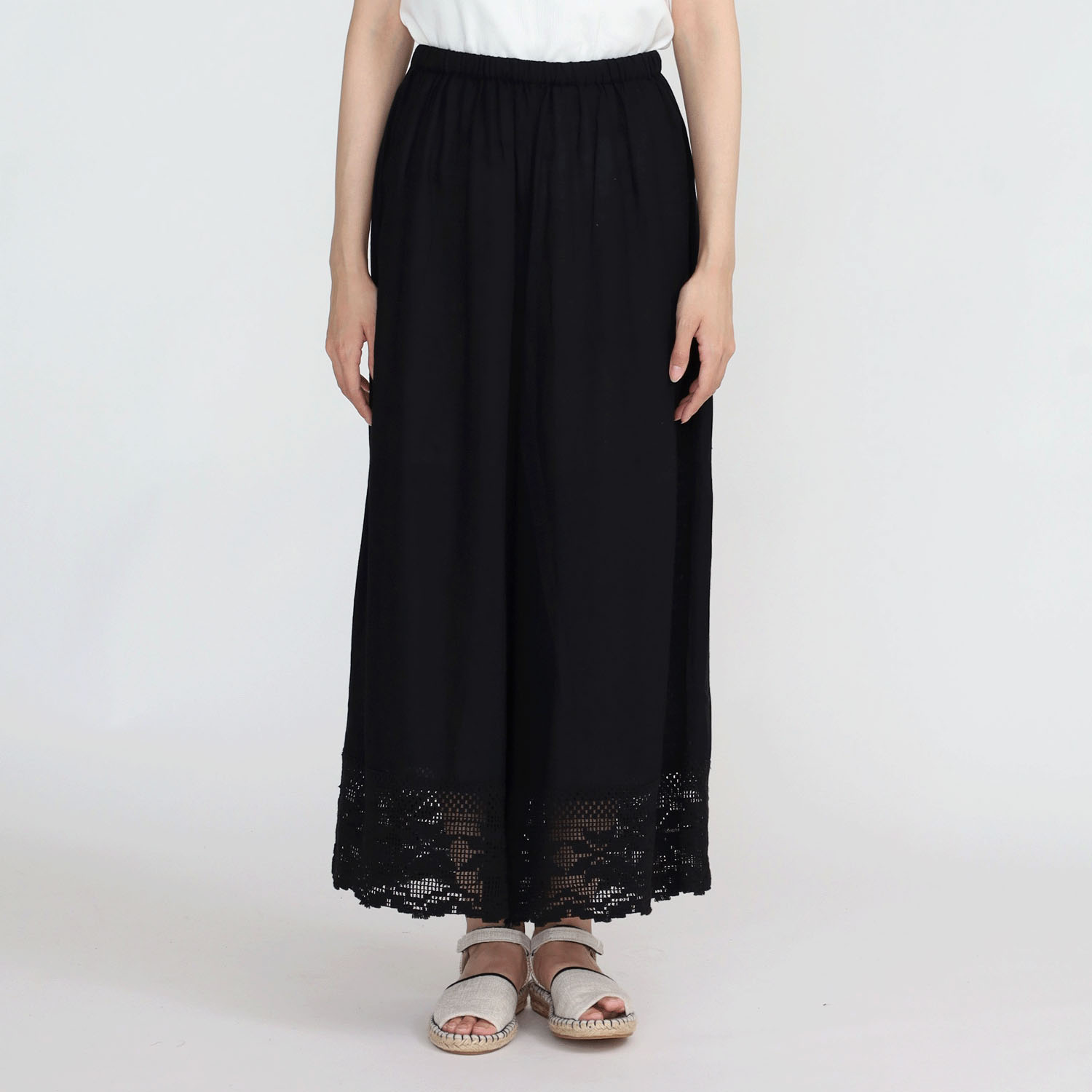 【ETONET限定】オーブ 綿麻レーヨンロングレース切替ペチパンツ - 画像1