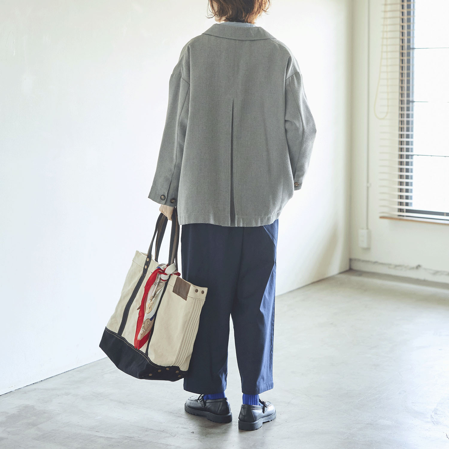 cloudnine ノンノ 毛混 ヘリンボーン柄 ポケット付き 襟付きショートコート - 画像5