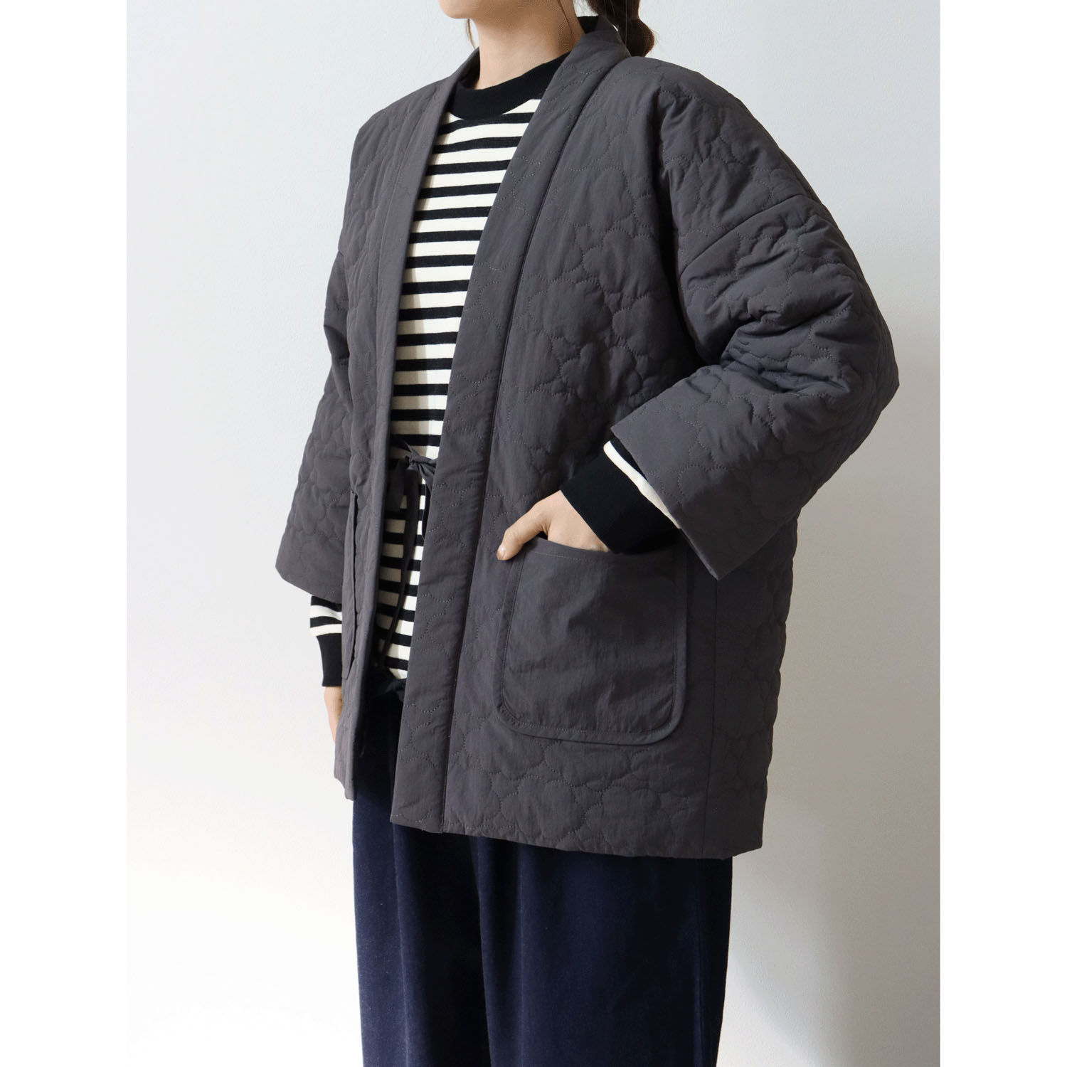 cloudnine ノンノ ナイロン中綿入り雲形キルト裏ボアフリースはんてん - 画像2