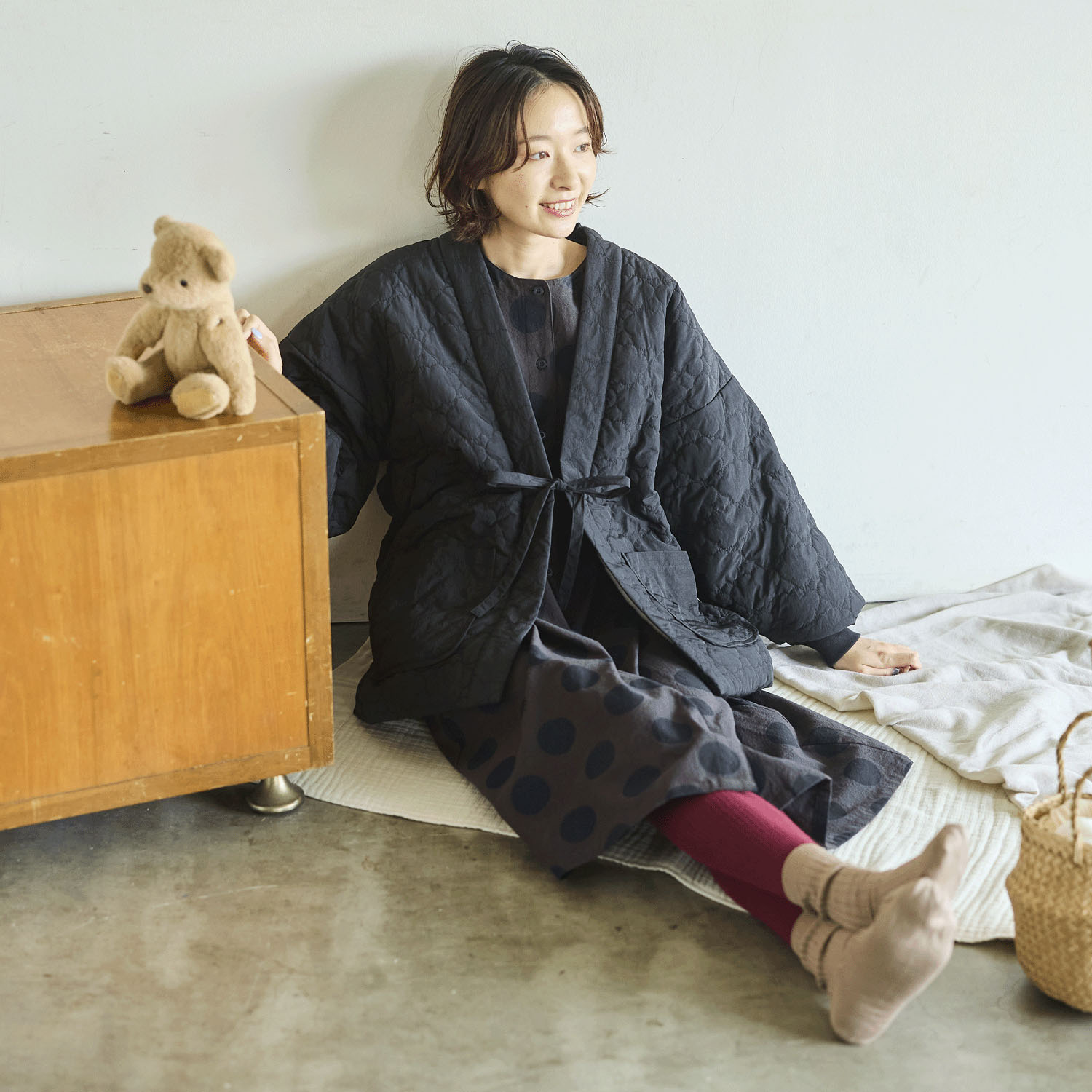 cloudnine ノンノ ナイロン中綿入り雲形キルト裏ボアフリースはんてん - 画像4