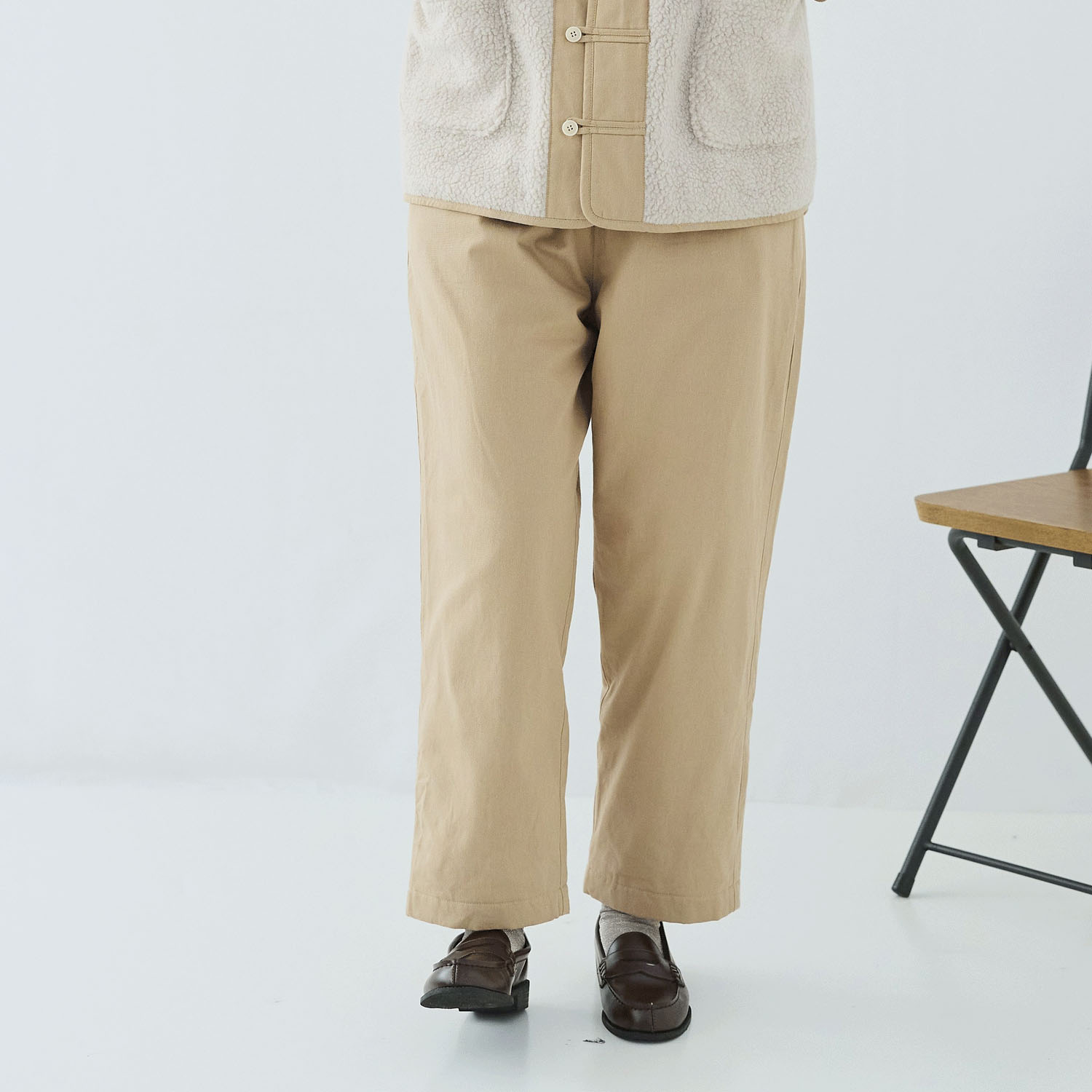 cloudnine ノンノ 表面デニム／カラーツイル 裏面フリース 9分丈パンツ - 画像2