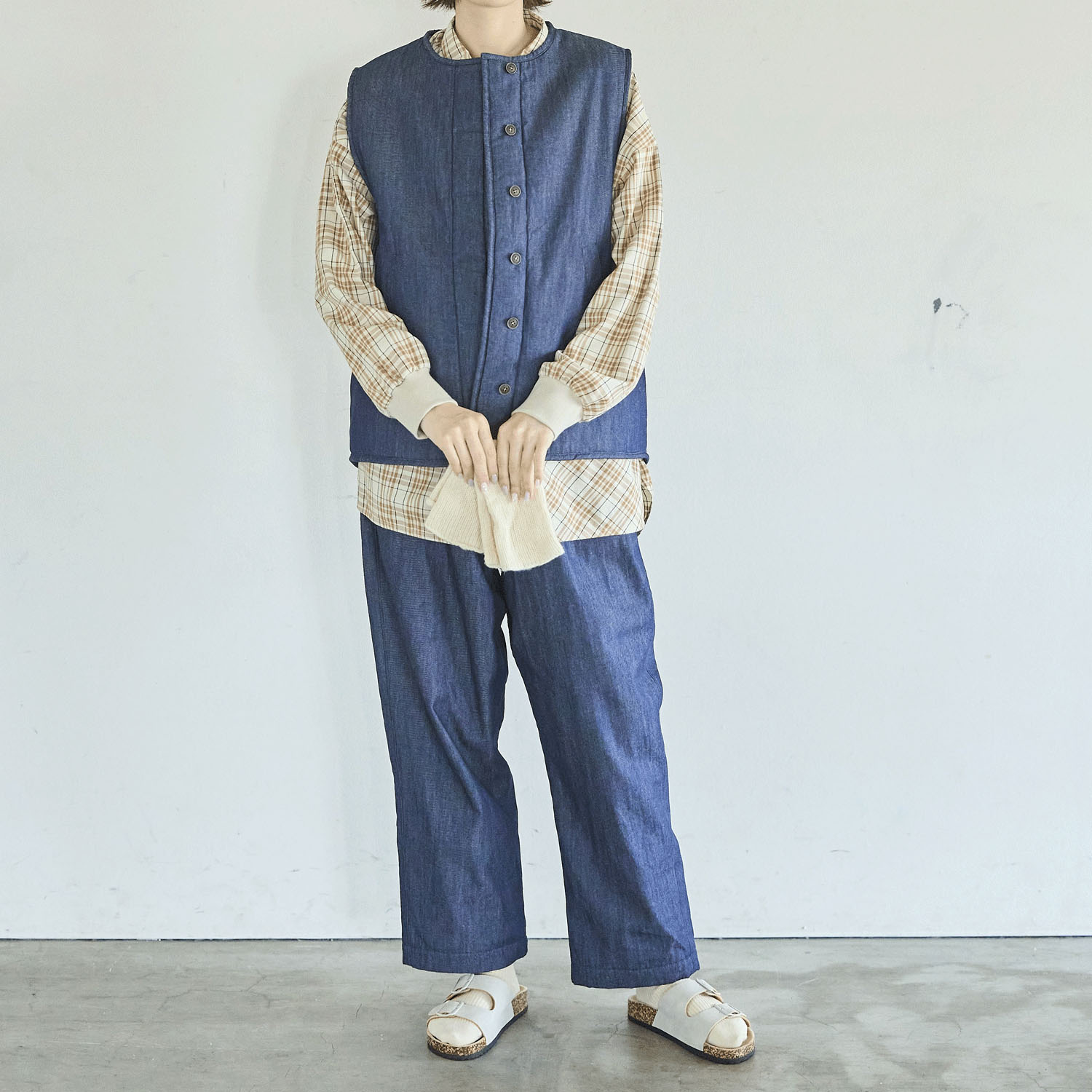 cloudnine ノンノ 表面デニム／カラーツイル 裏面フリース 9分丈パンツ - 画像5