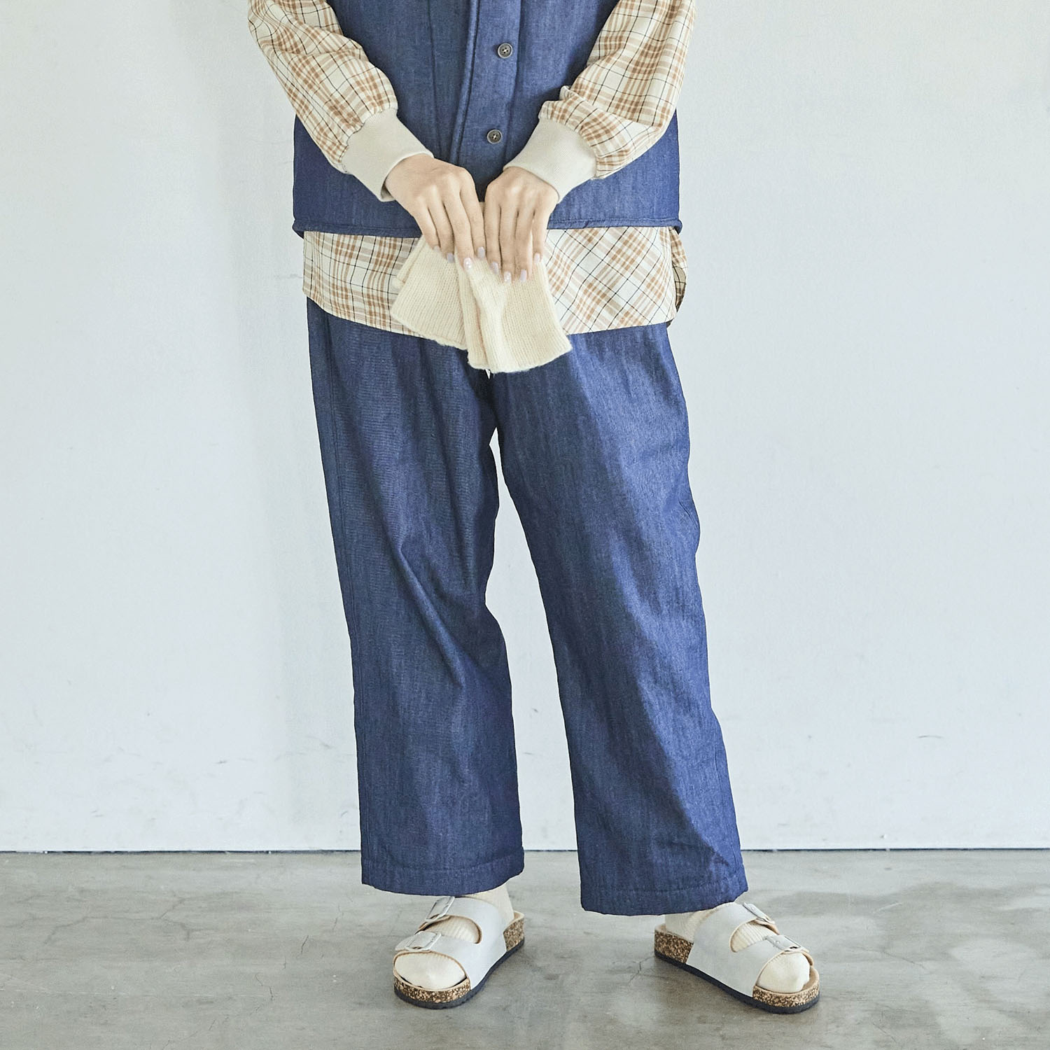 cloudnine ノンノ 表面デニム／カラーツイル 裏面フリース 9分丈パンツ - 画像1