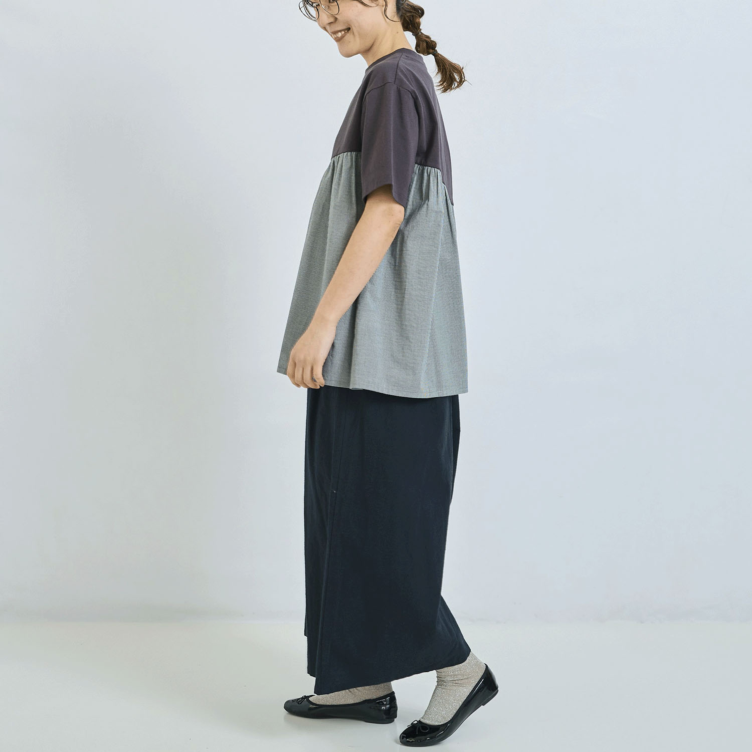 ノンノ コットン天竺無地＋コットン布帛柄チュニック - 画像6