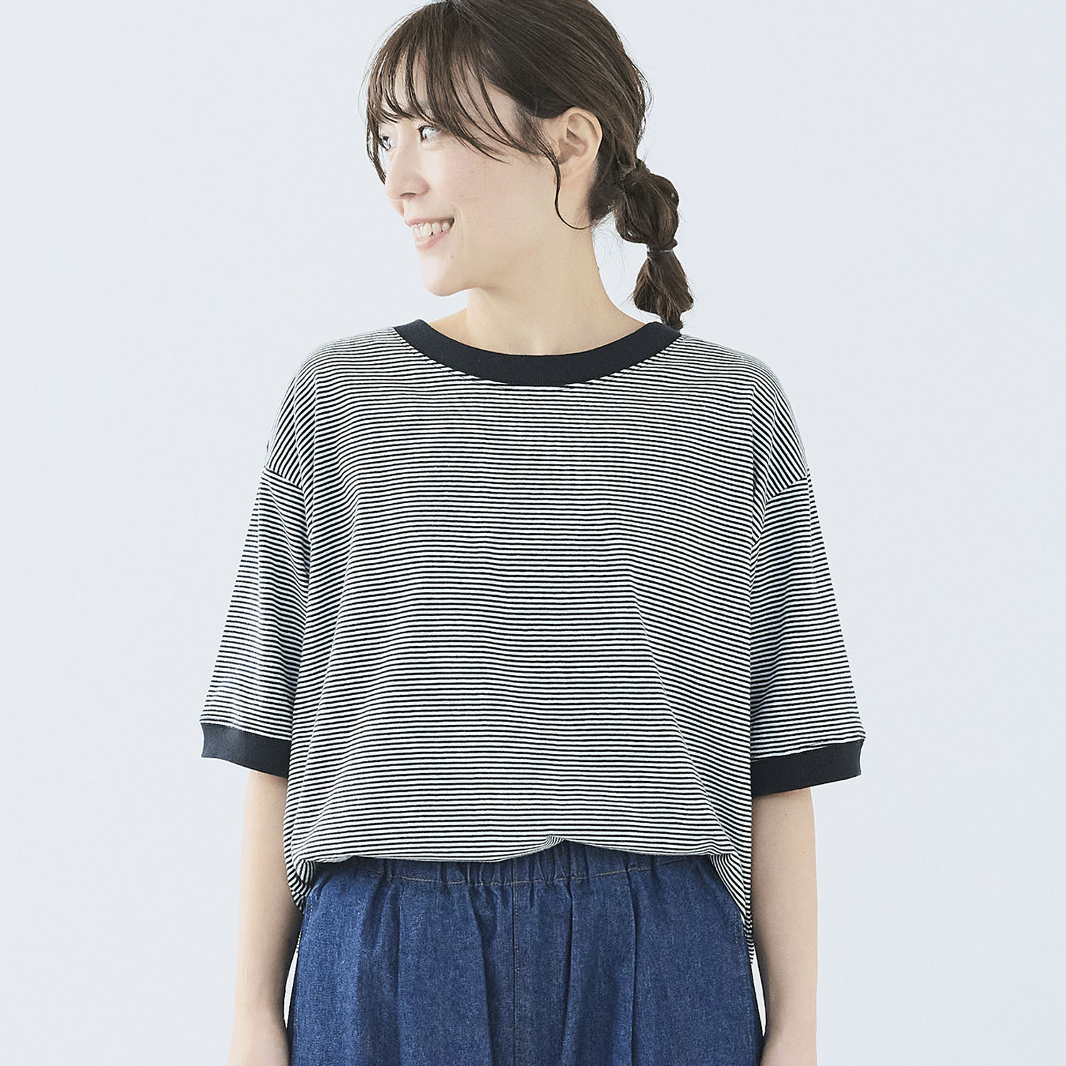 ノンノ カットソー コットン天竺無地／ボーダー＋リブ