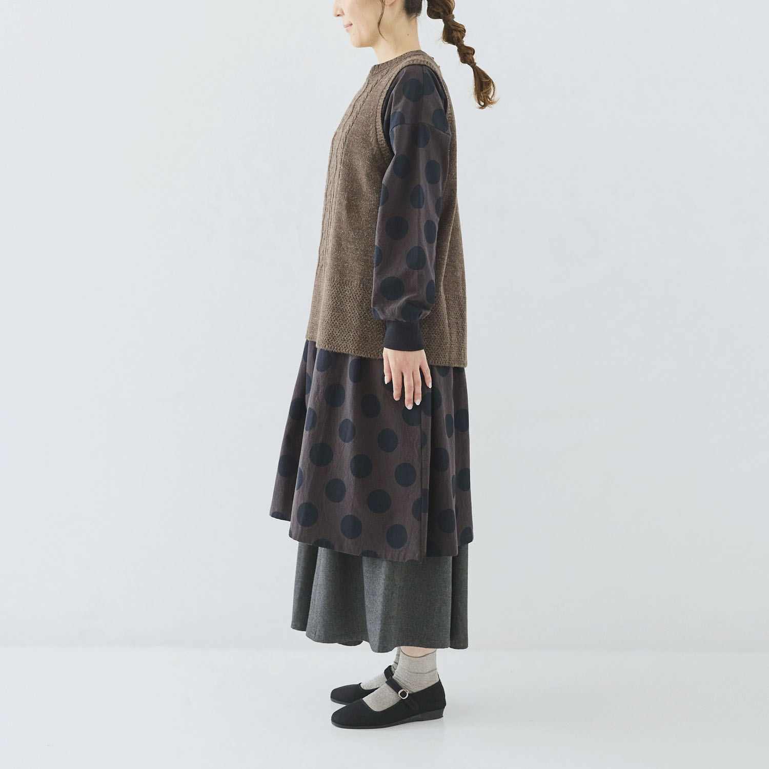 cloudnine ノンノ ドット柄プリント＋リブ 前開きワンピース - 画像6