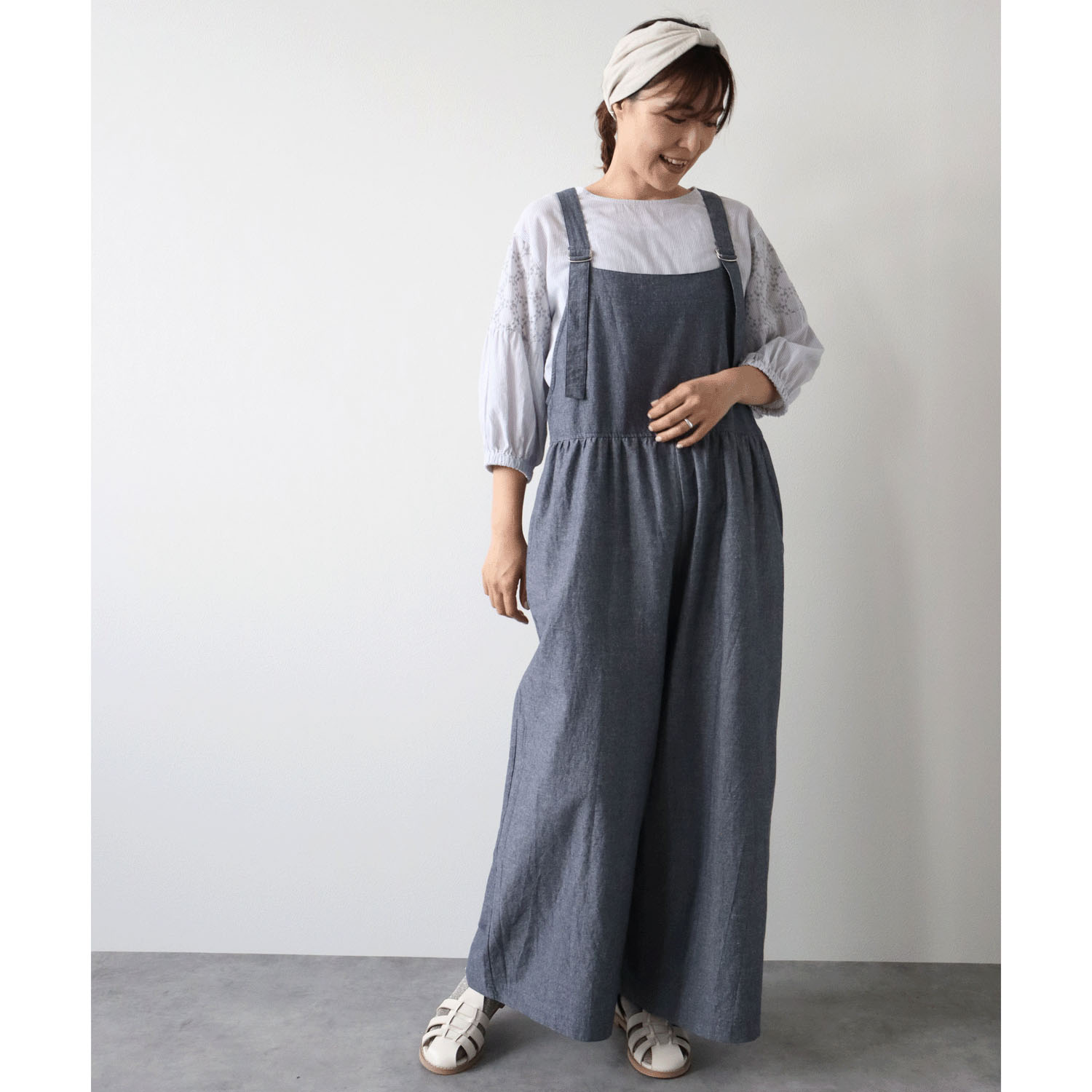 ノンノ サロペット 綿麻シャンブレー無地 - 画像4