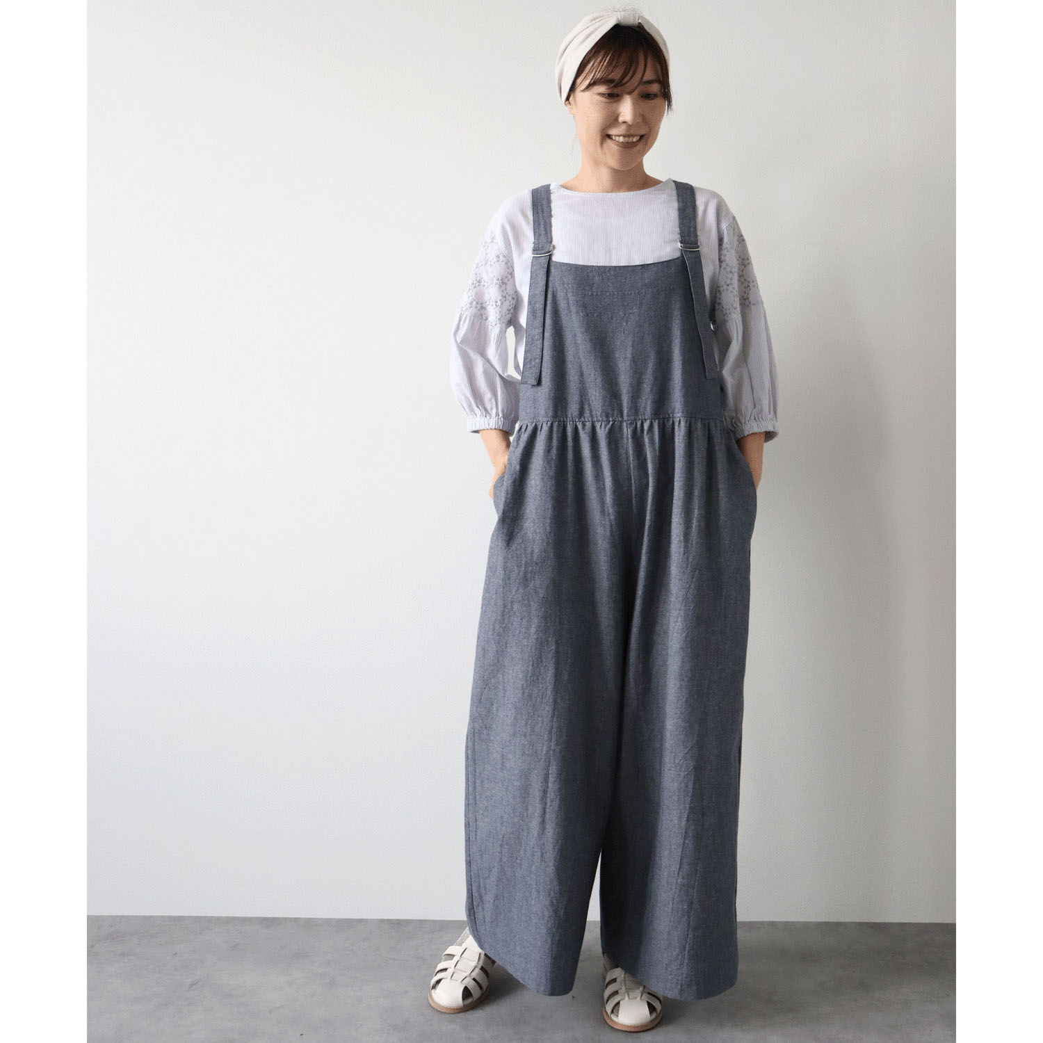 ノンノ サロペット 綿麻シャンブレー無地 - 画像5