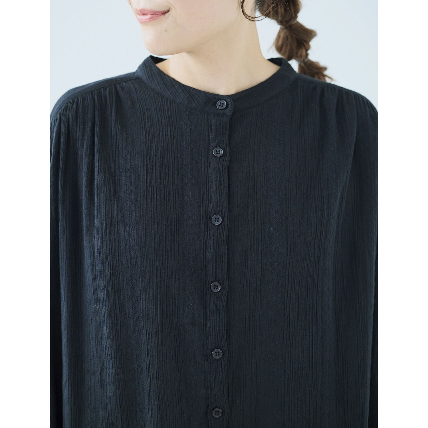 ノンノ ブラウス コットンクレープフラワーモチーフジャガード無地 - 画像2