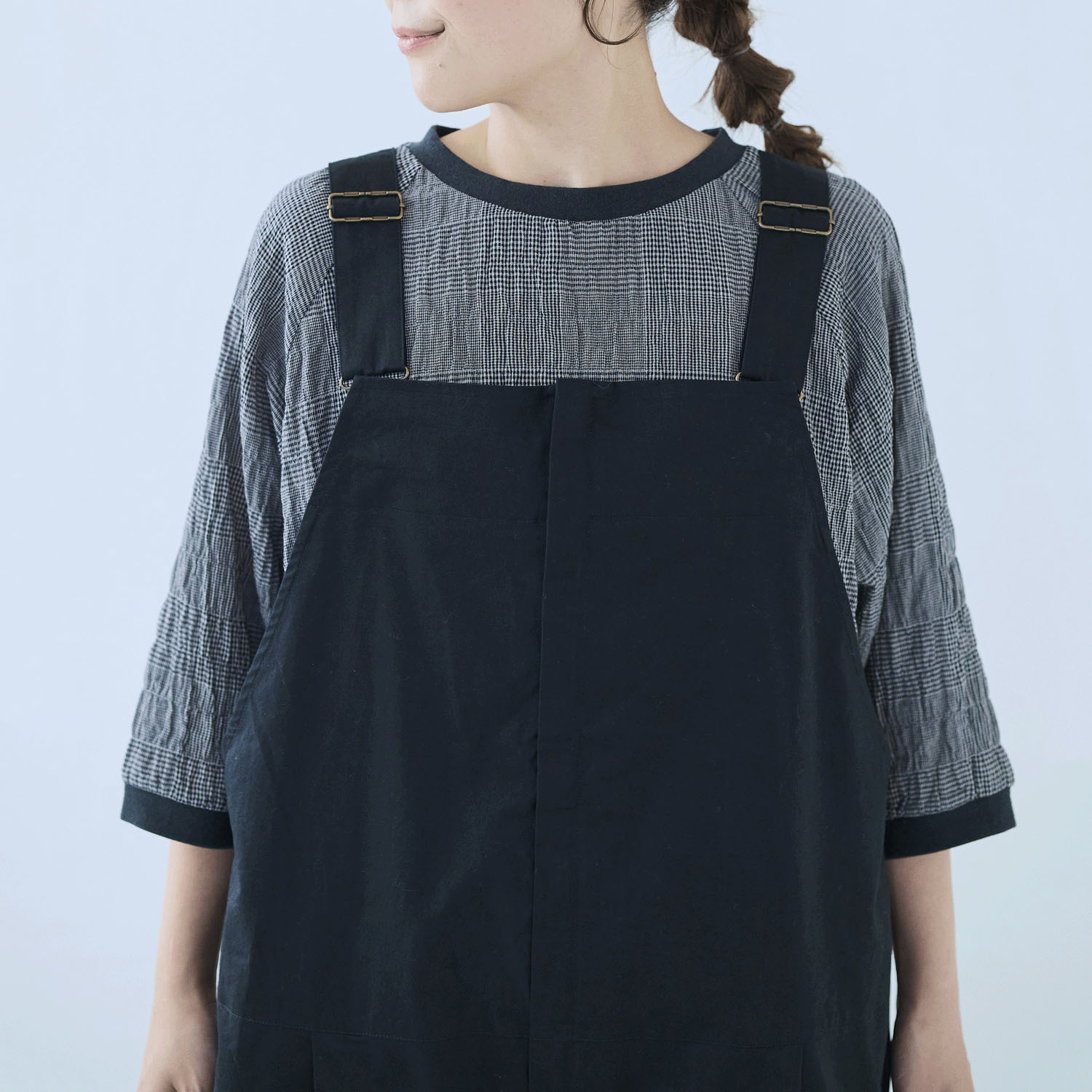 ノンノ ブラウス 綿Pu布帛チェック＋リブ - 画像2