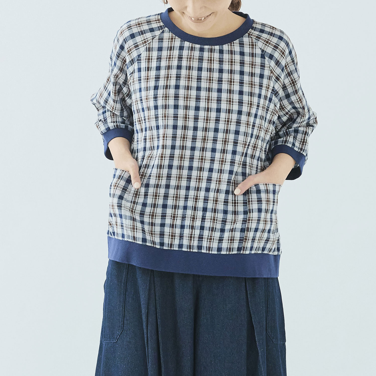 ノンノ ブラウス 綿Pu布帛チェック＋リブ - 画像11