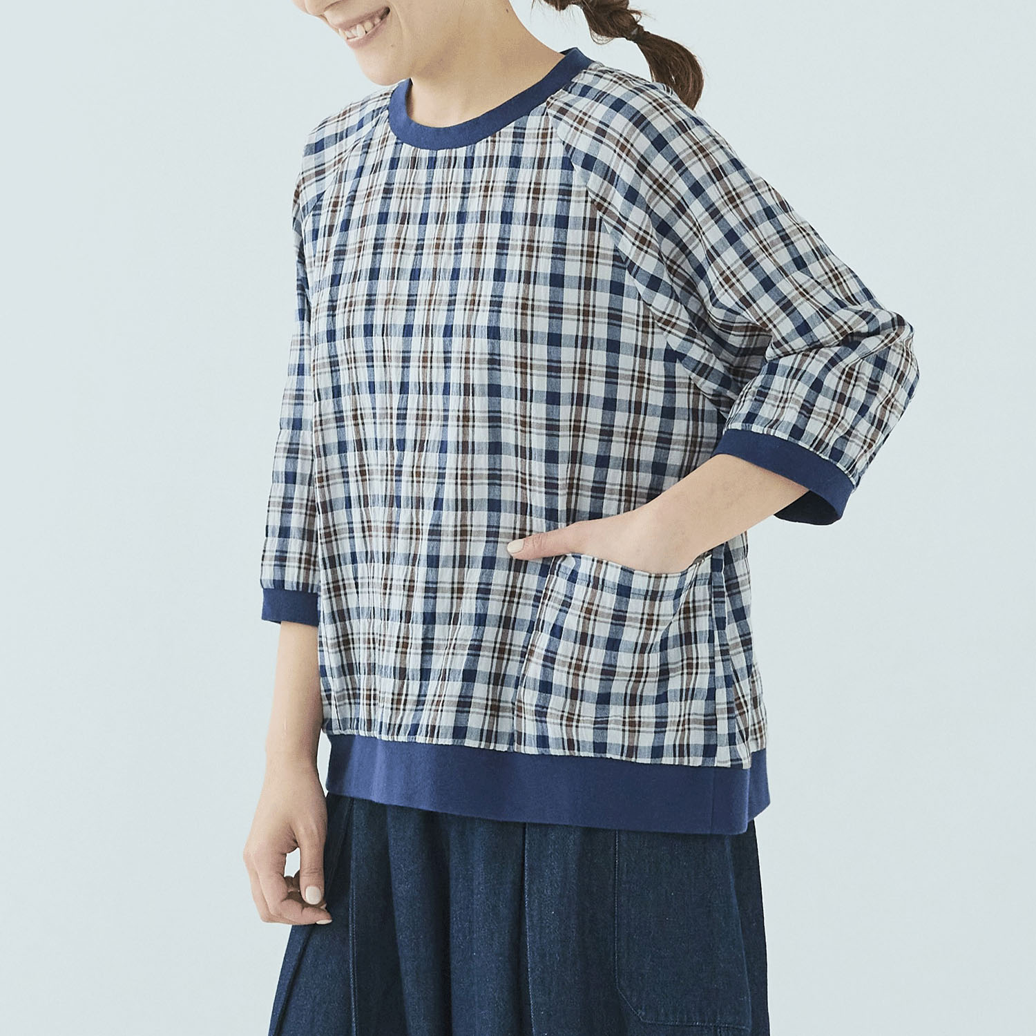 ノンノ ブラウス 綿Pu布帛チェック＋リブ - 画像12