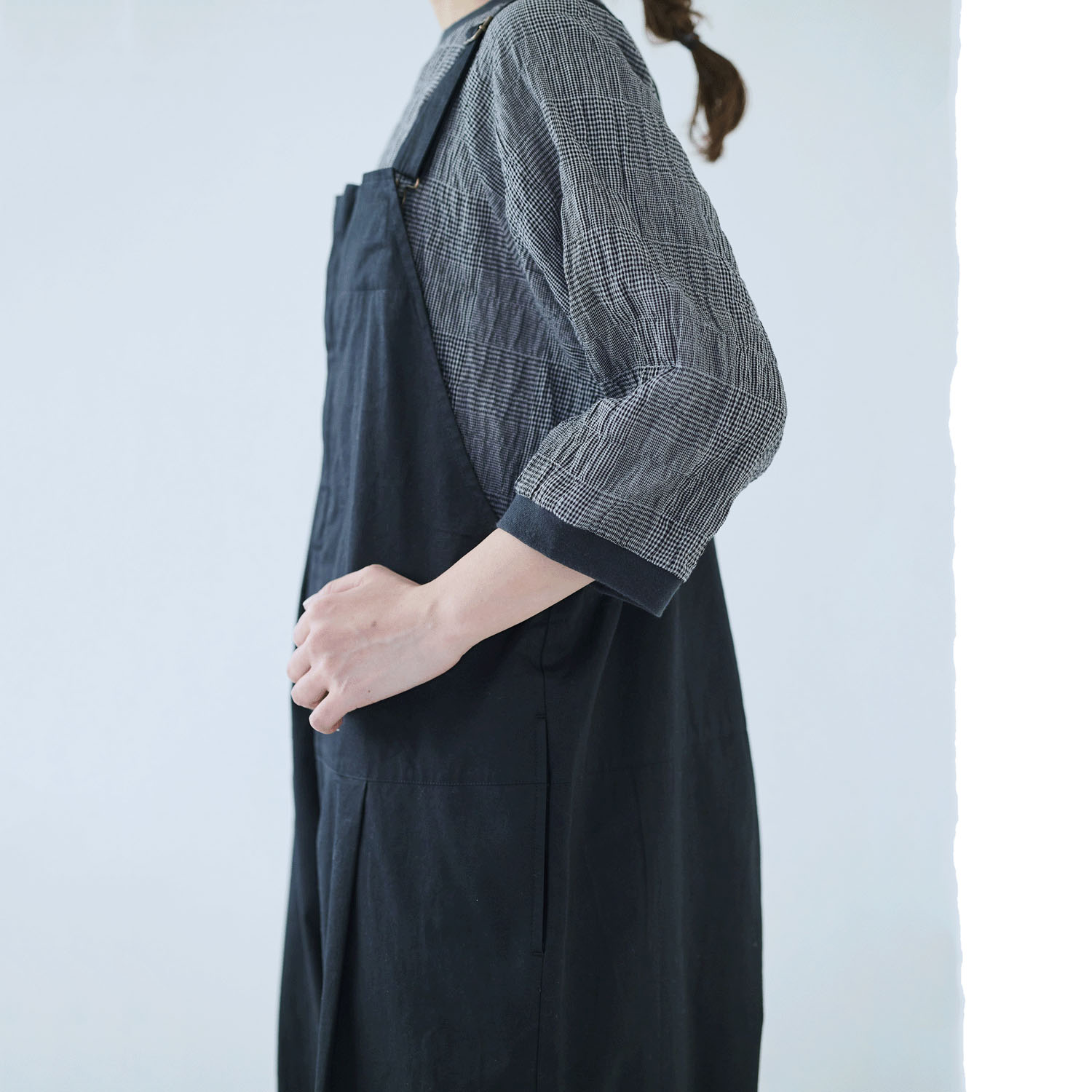 ノンノ ブラウス 綿Pu布帛チェック＋リブ - 画像3