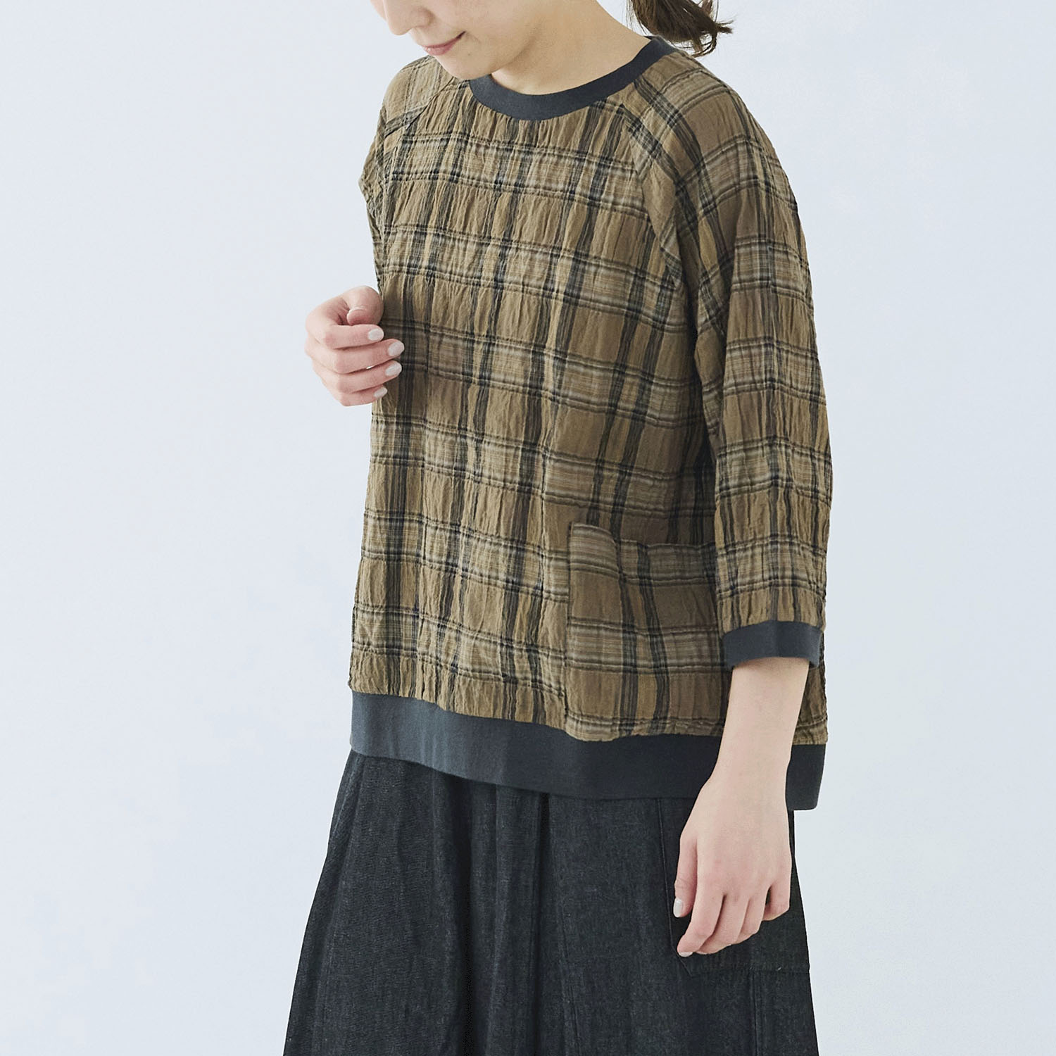 ノンノ ブラウス 綿Pu布帛チェック＋リブ - 画像8