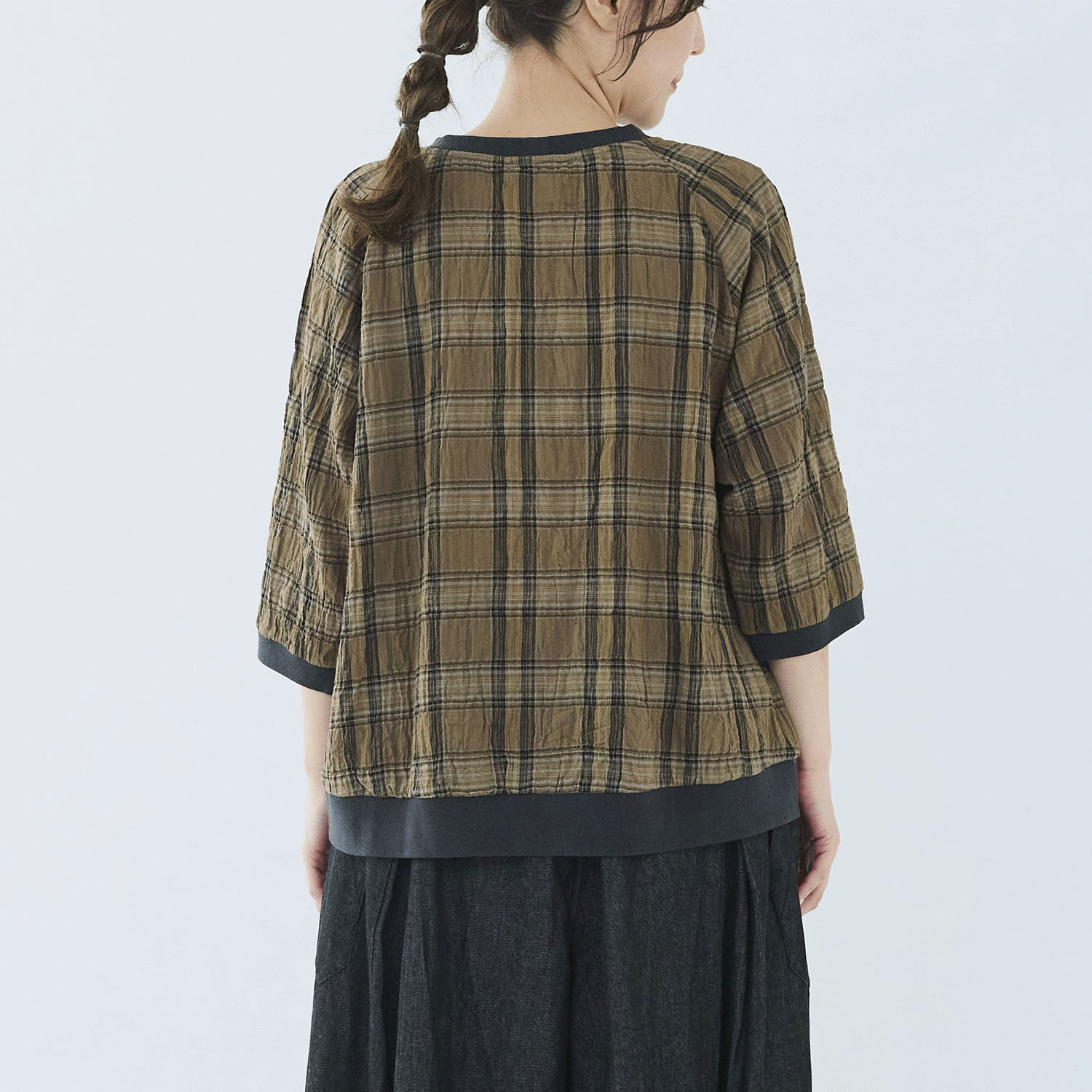ノンノ ブラウス 綿Pu布帛チェック＋リブ - 画像9