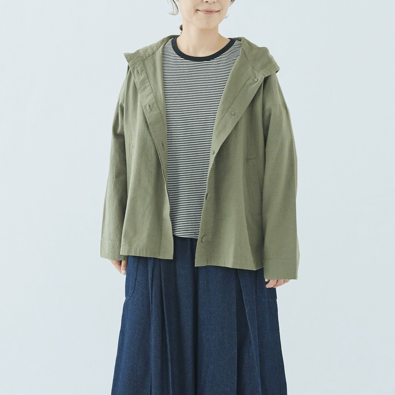 ノンノ フード付きブルゾン 綿麻無地 - 画像1