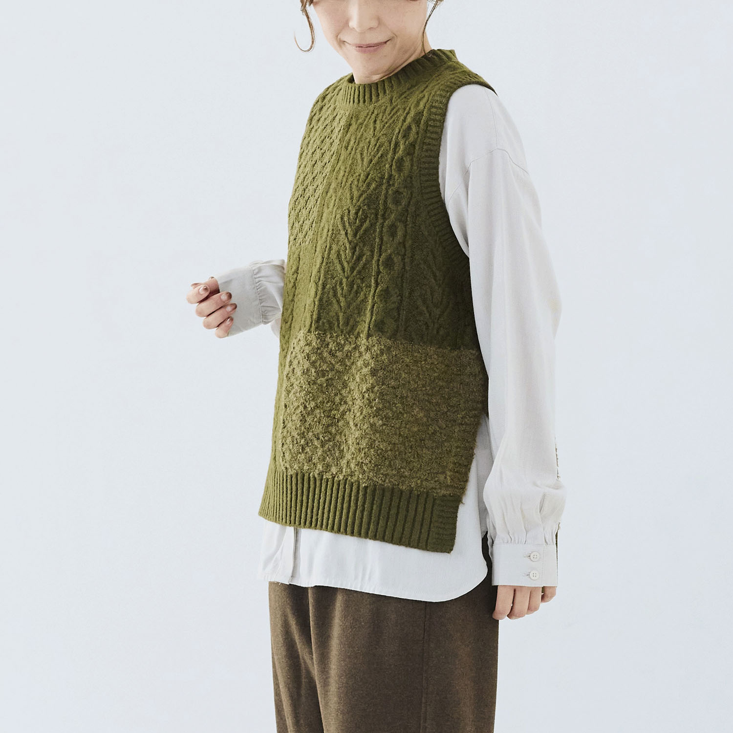 cloudnine ノンノ 4種柄異素材パッチワークニットベスト - 画像13