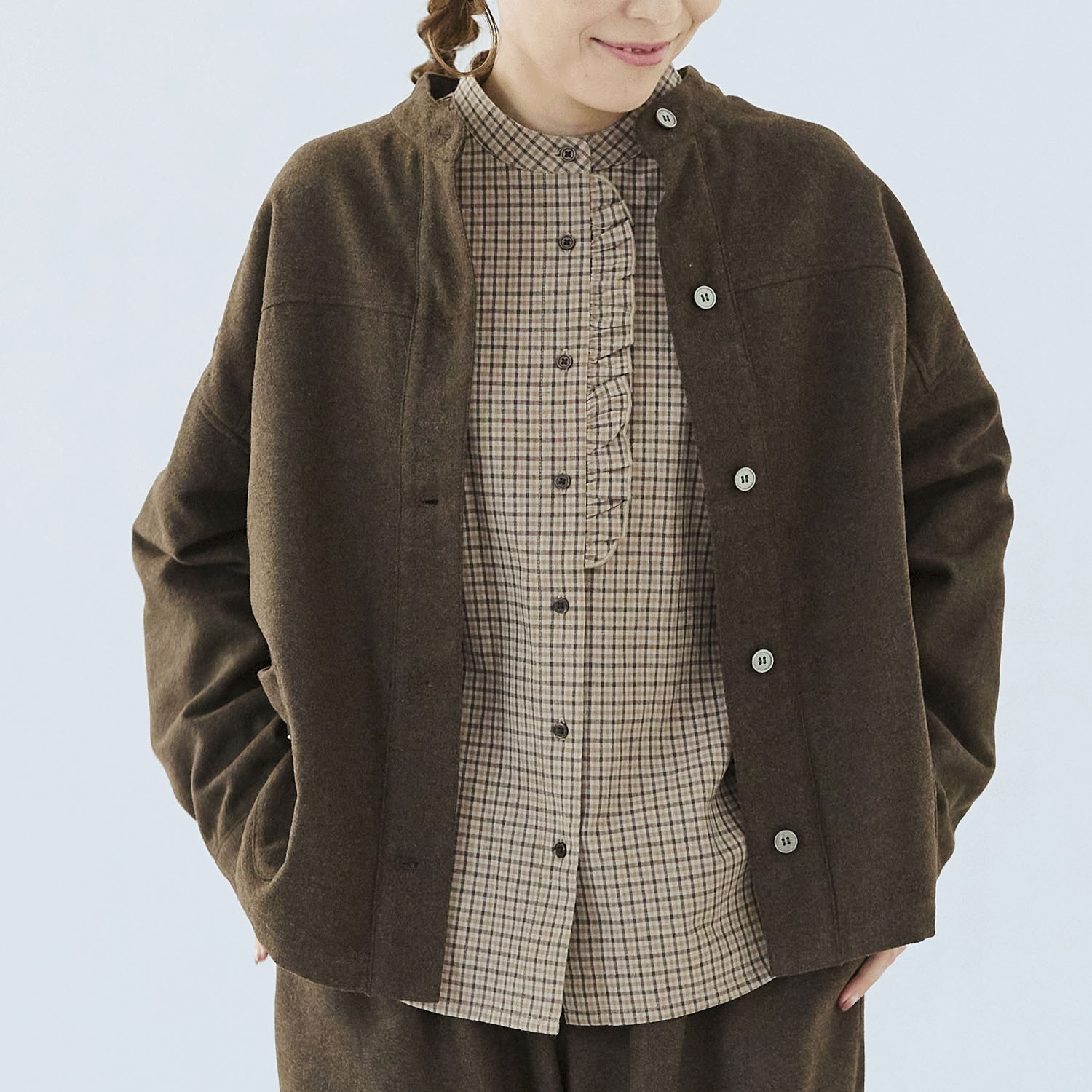 cloudnine ノンノ 布帛ツイード無地ポケット付きジャケット - 画像6