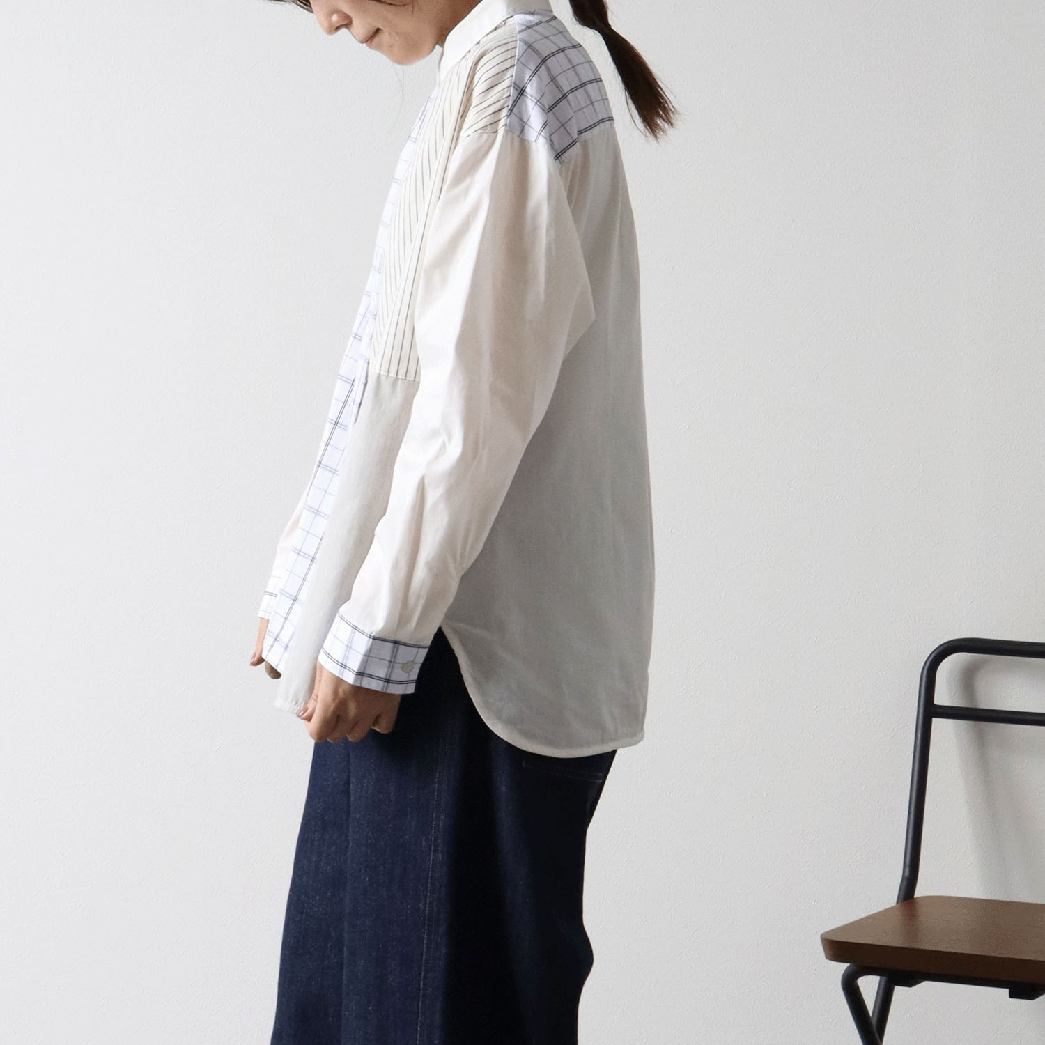 cloudnine ノンノ コットン布帛パッチワークブラウス - 画像4