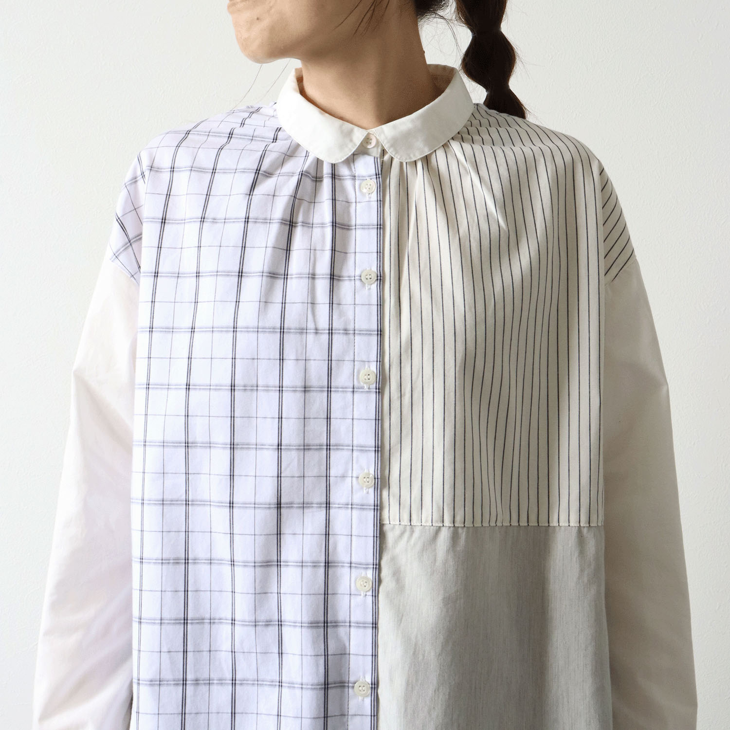 cloudnine ノンノ コットン布帛パッチワークブラウス - 画像6