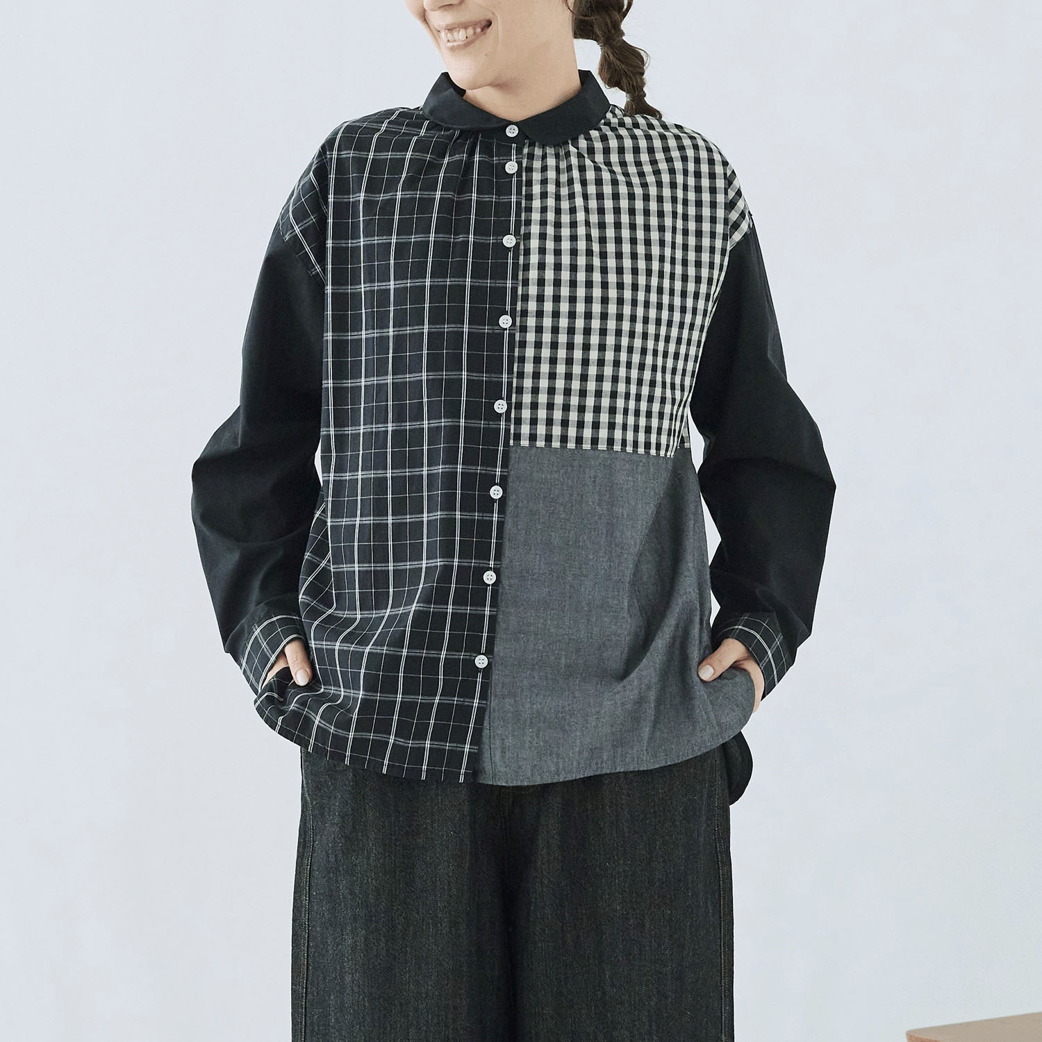 cloudnine ノンノ コットン布帛パッチワークブラウス - 画像1