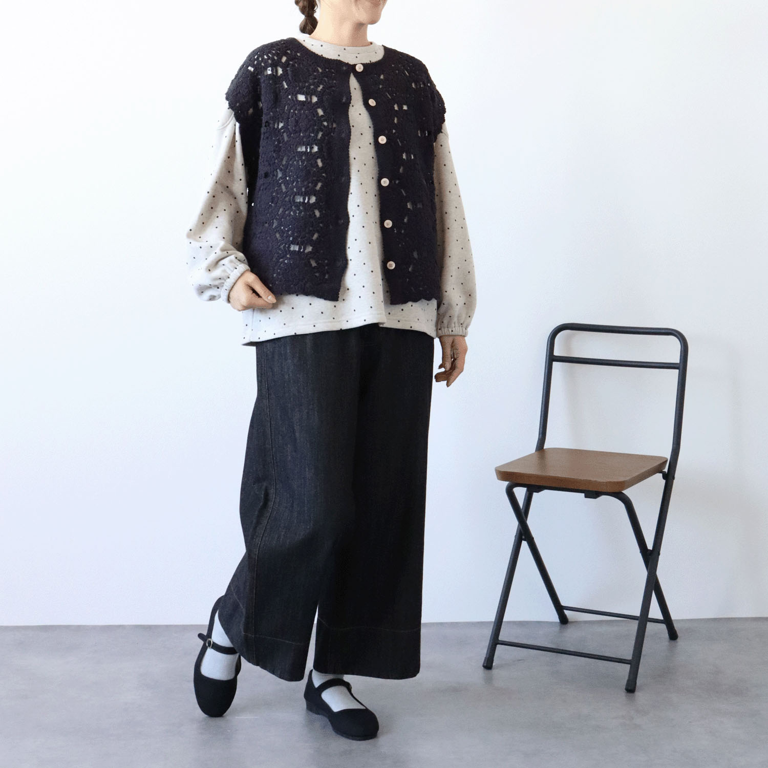 cloudnine ノンノ クロッシェ風編みフレンチスリーブニットベスト - 画像3