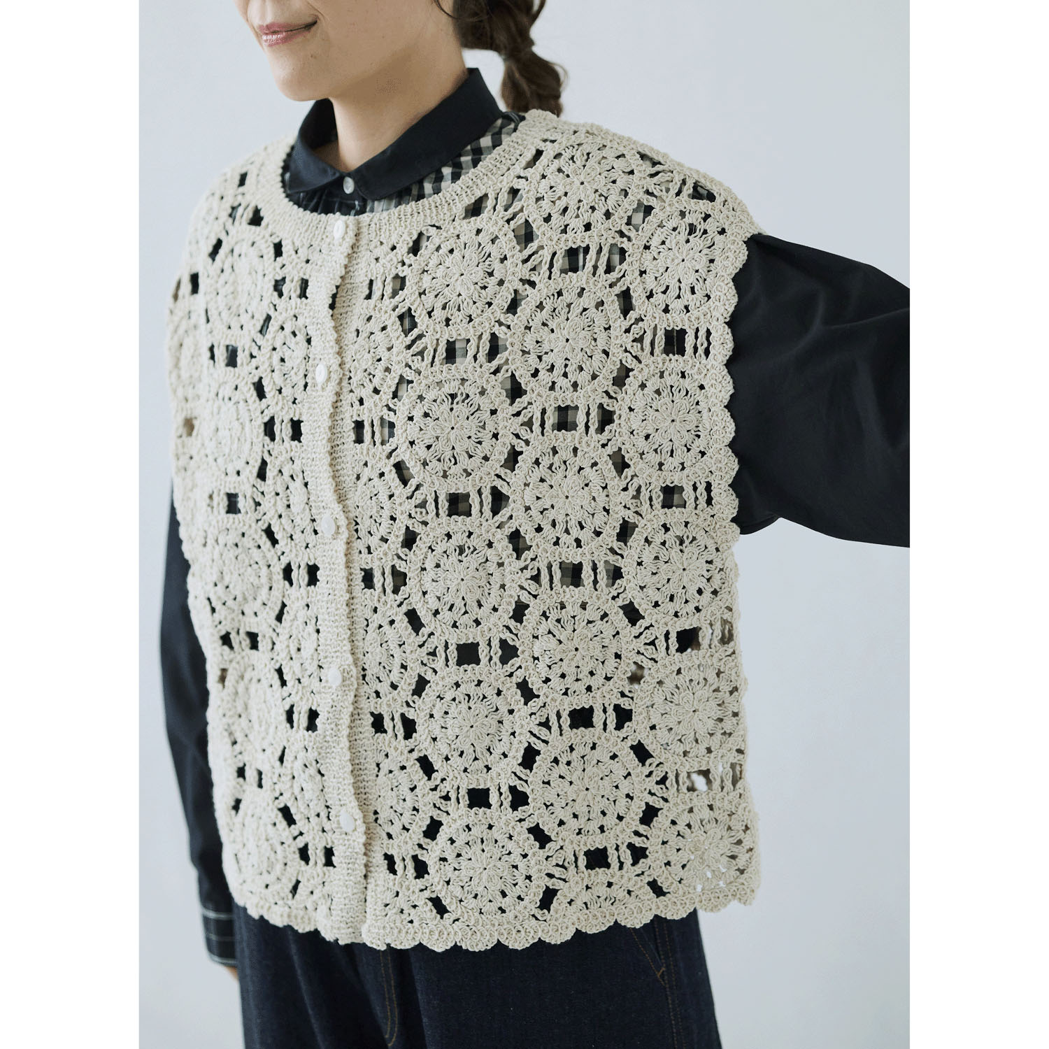 cloudnine ノンノ クロッシェ風編みフレンチスリーブニットベスト - 画像8