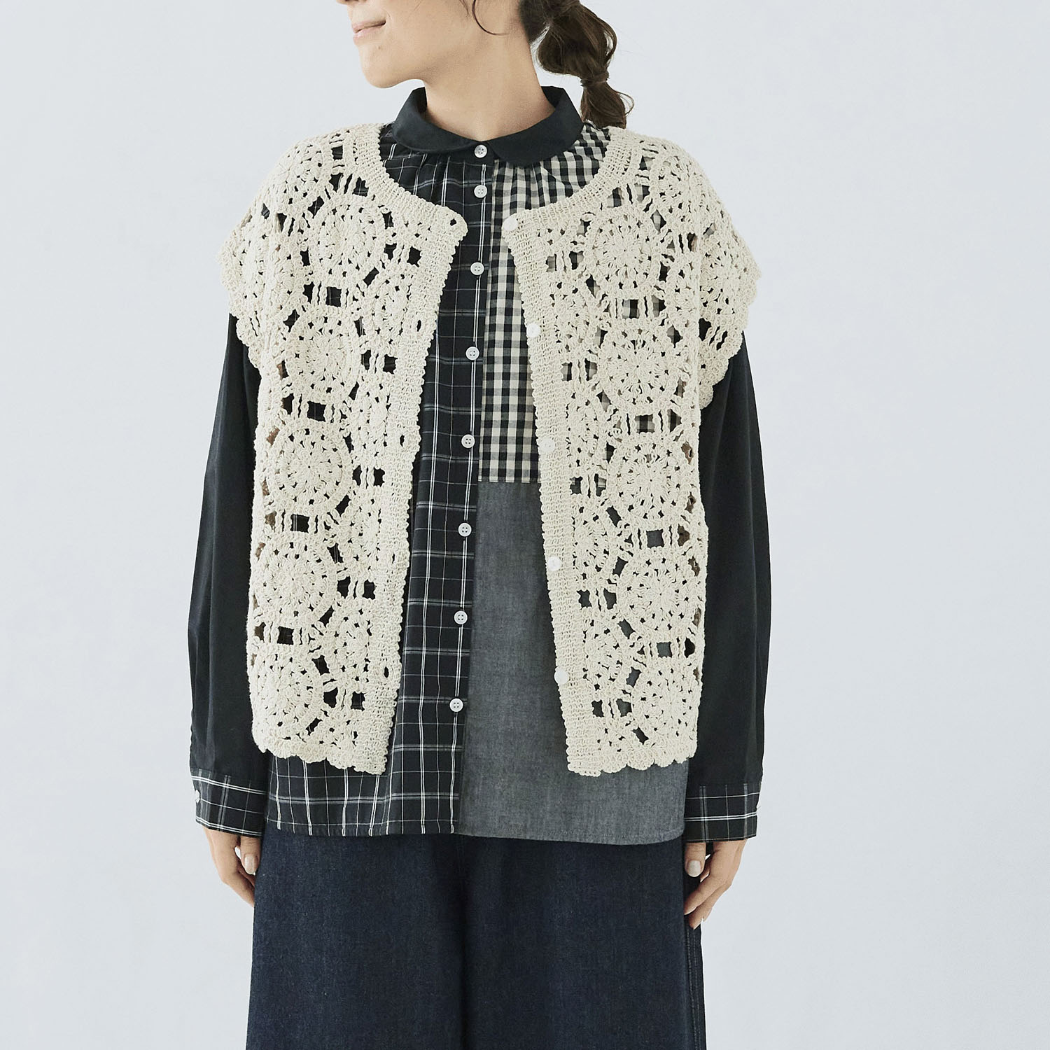 cloudnine ノンノ クロッシェ風編みフレンチスリーブニットベスト - 画像1