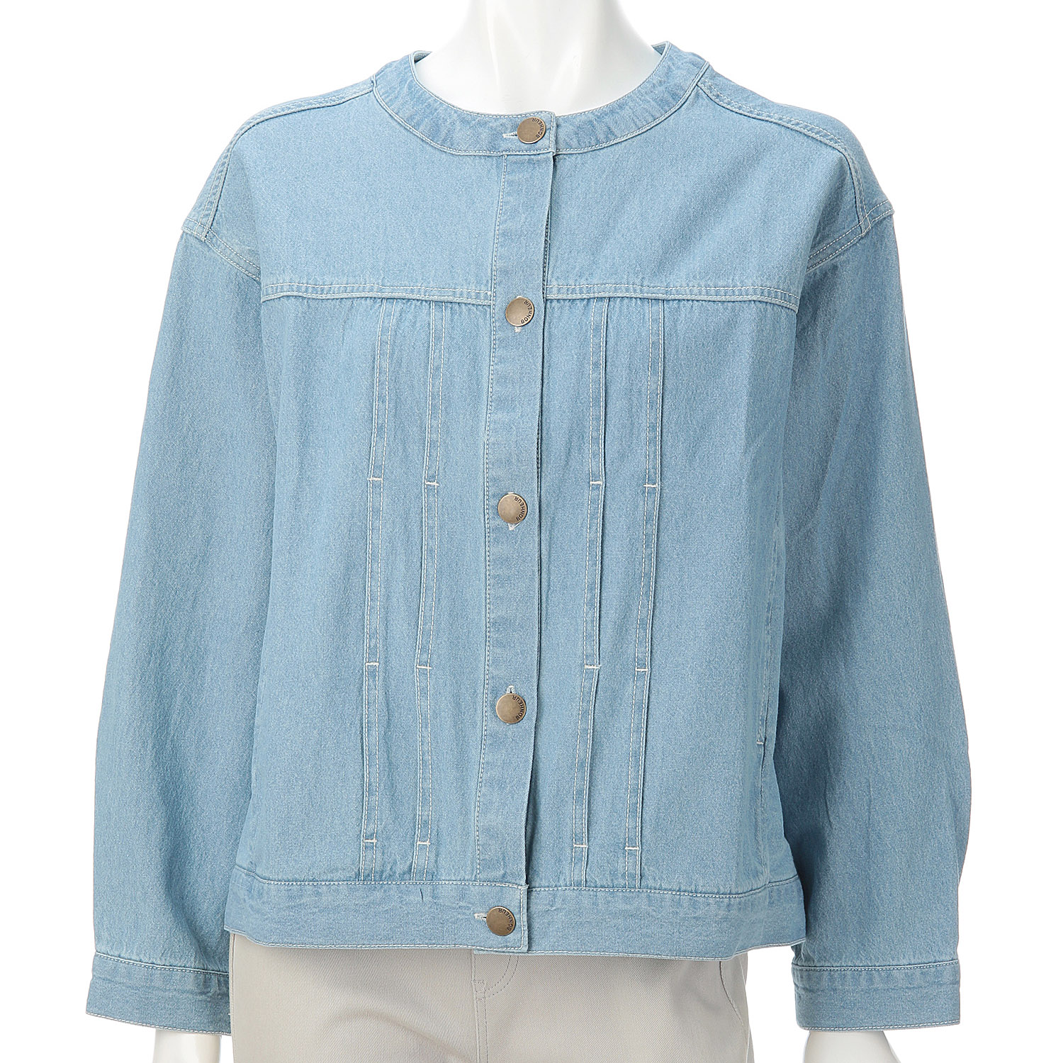 オーブ m．n コットンデニムノーカラージャケット - 画像2