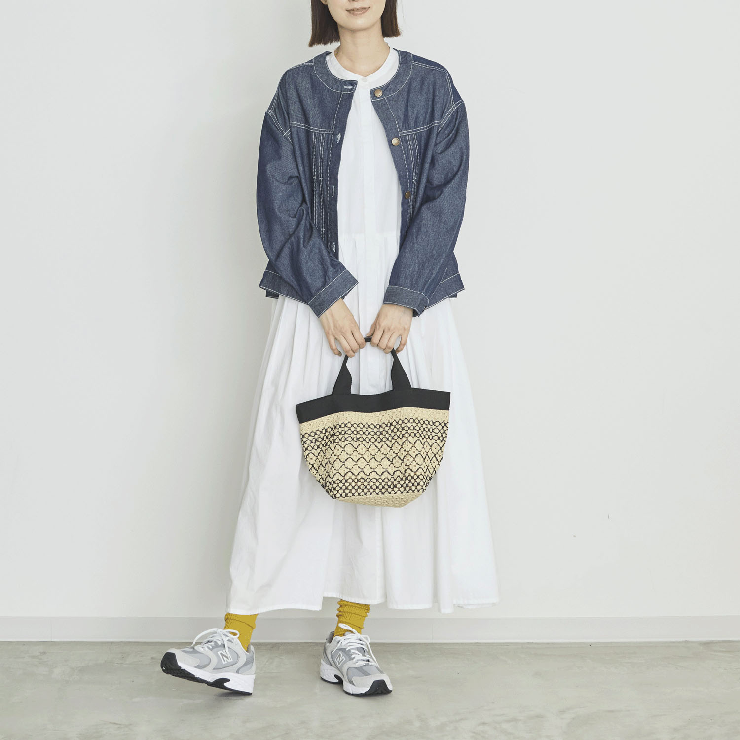 オーブ m．n コットンデニムノーカラージャケット - 画像5