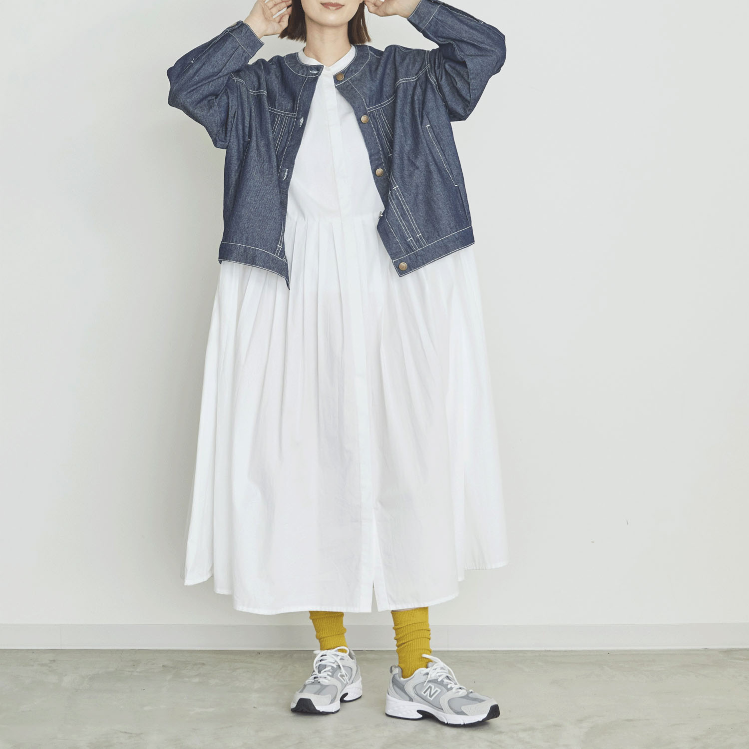 オーブ m．n コットンデニムノーカラージャケット - 画像9