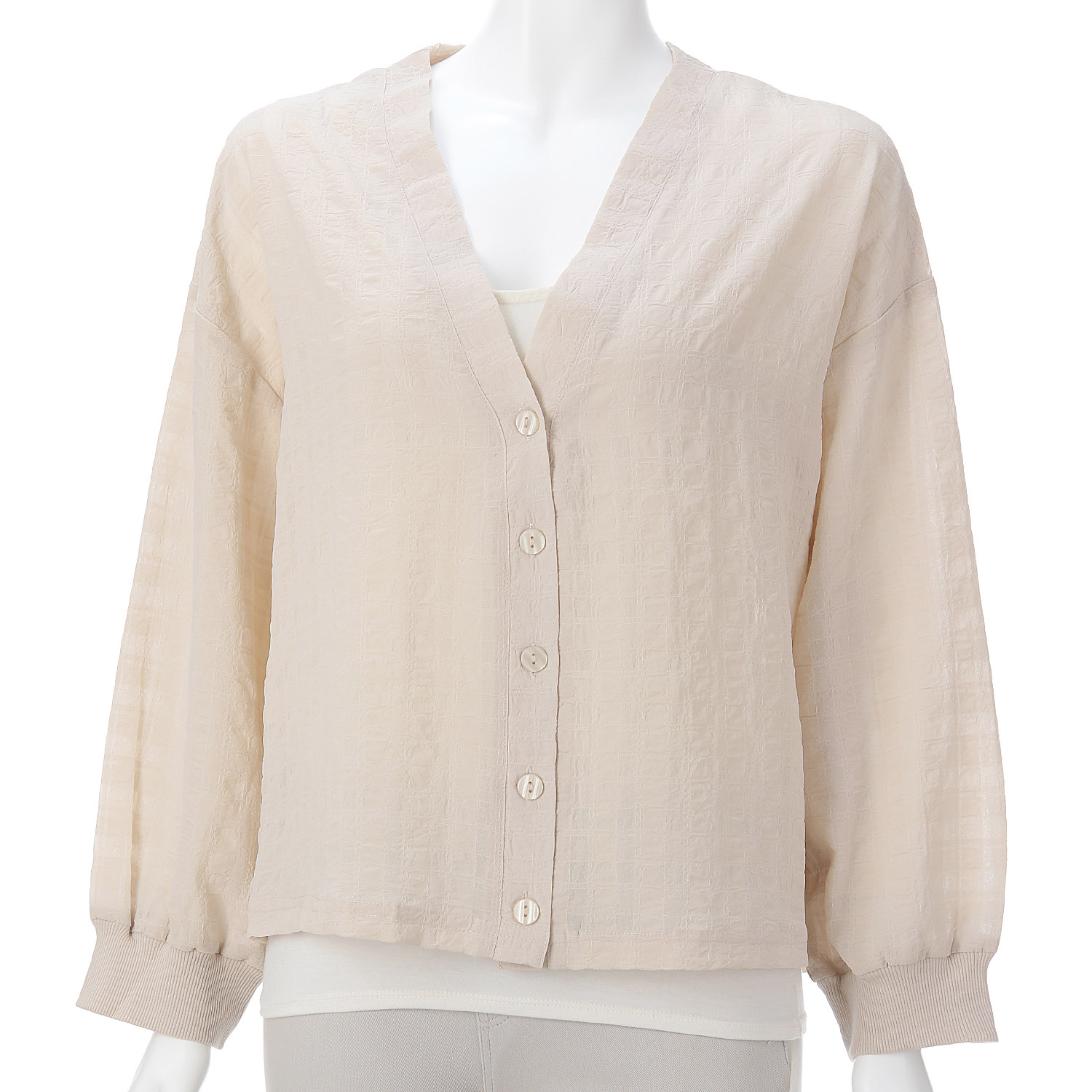 オーブ m．n シアーチェックボタン開き長袖ドルマンカーディガン - 画像2