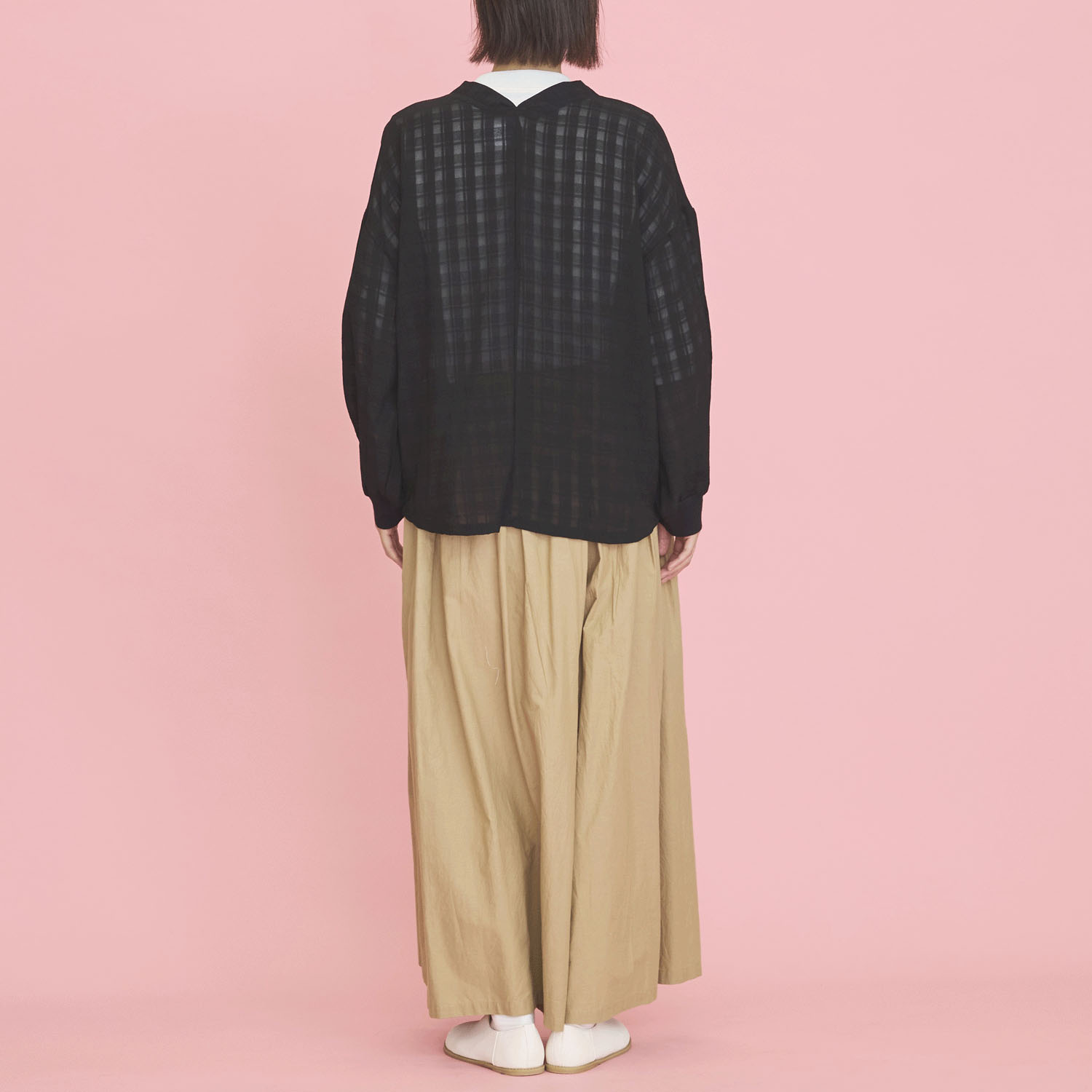 オーブ m．n シアーチェックボタン開き長袖ドルマンカーディガン - 画像6