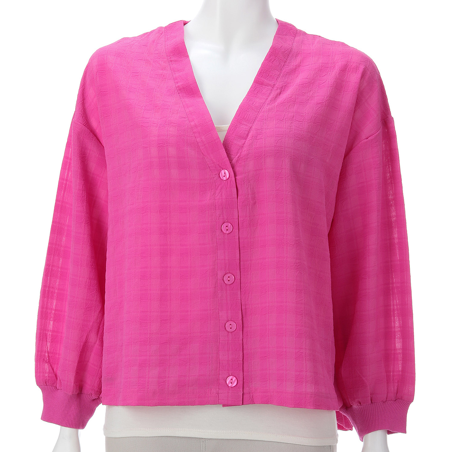 オーブ m．n シアーチェックボタン開き長袖ドルマンカーディガン - 画像7